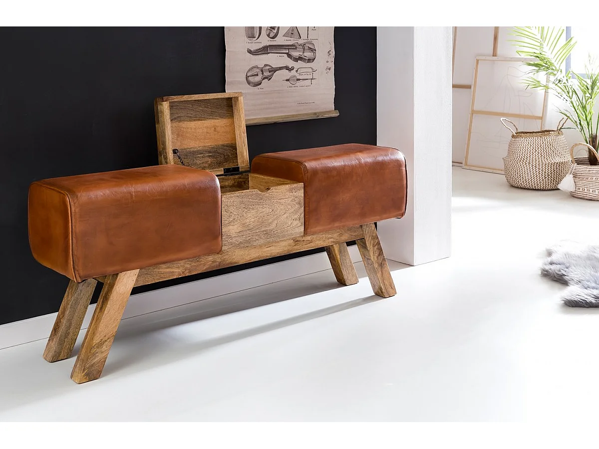 Sitzbank Turnbock Braun 120 cm Leder Springbock Klappfach Turnhocker