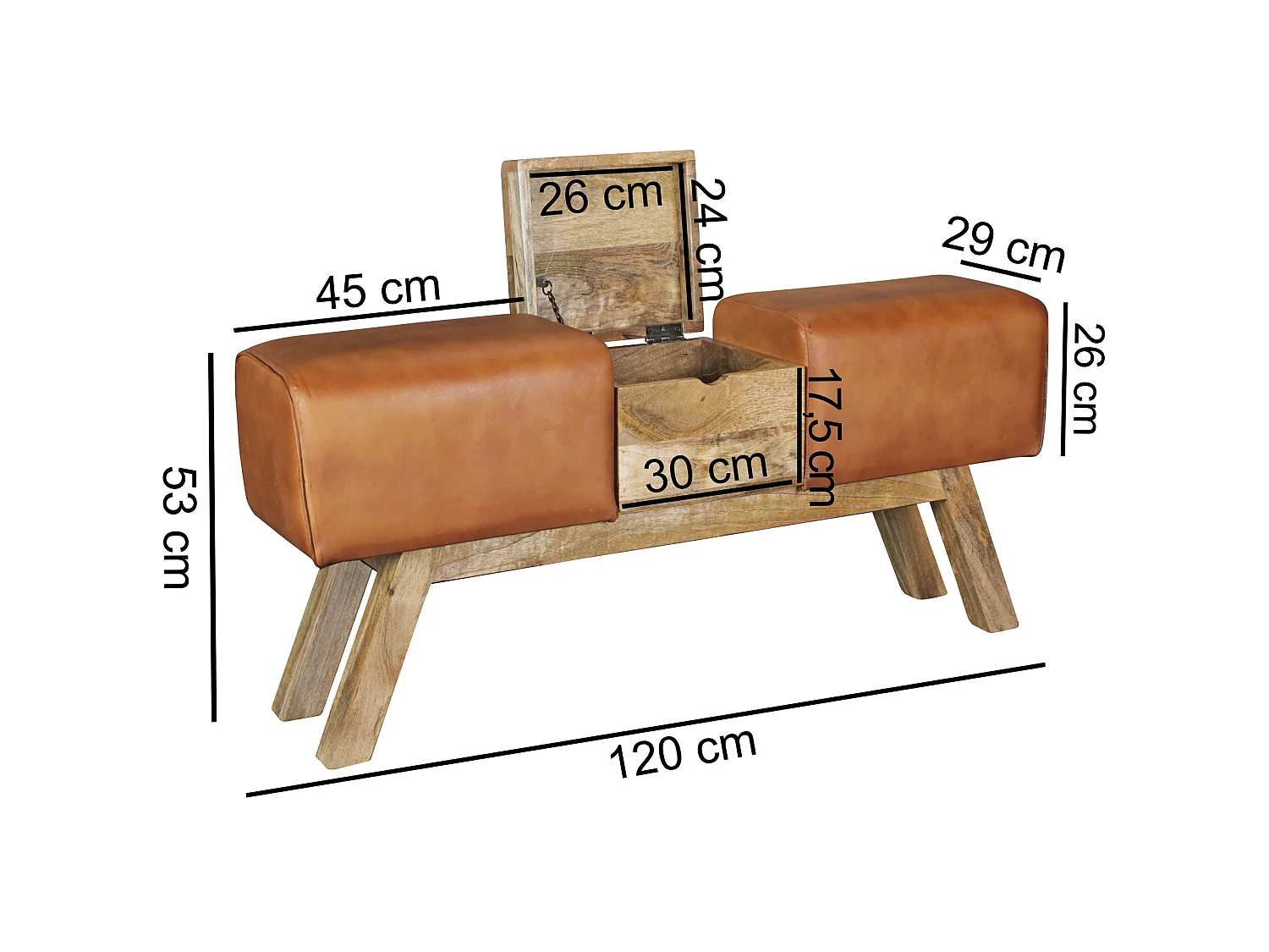 Sitzbank Turnbock Braun 120 cm Leder Springbock Klappfach Turnhocker
