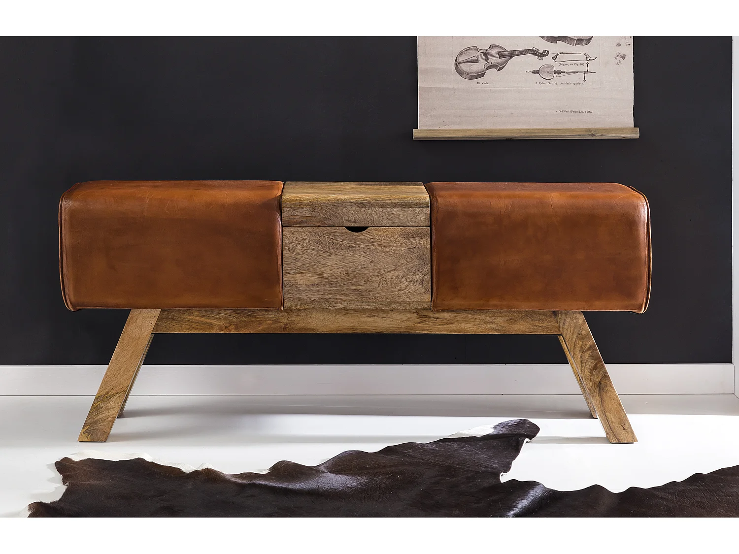 Sitzbank Turnbock Braun 120 cm Leder Springbock Klappfach Turnhocker