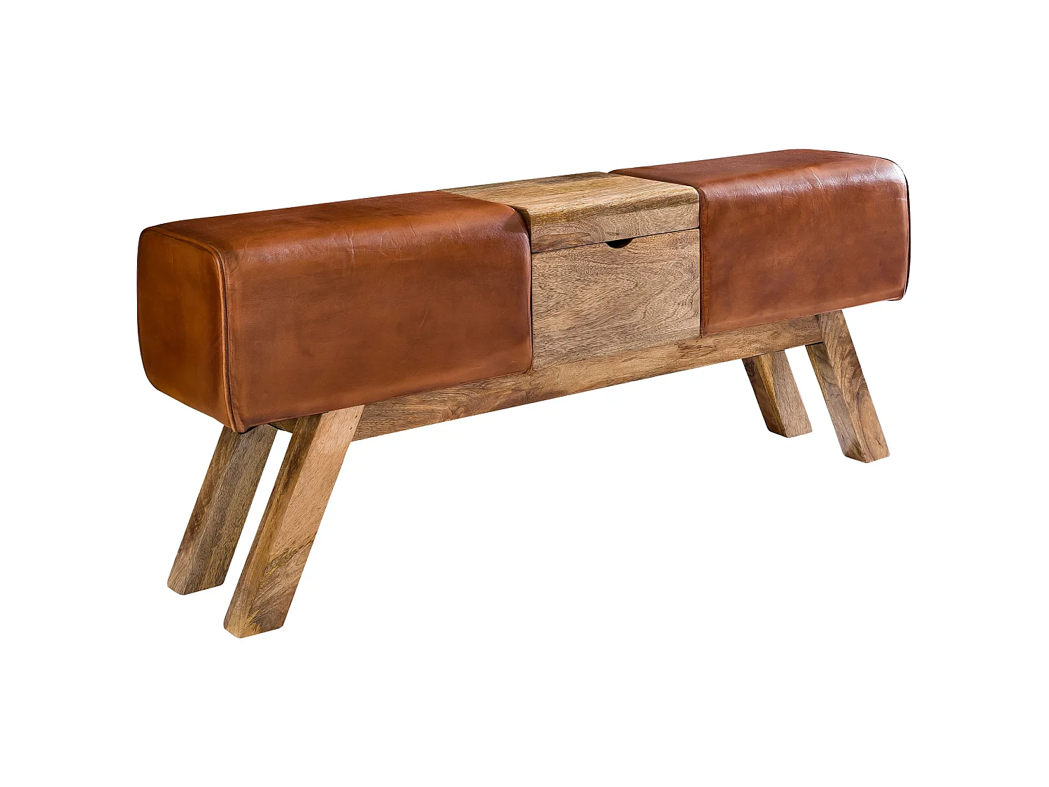 Sitzbank Turnbock Braun 120 cm Leder Springbock Klappfach Turnhocker