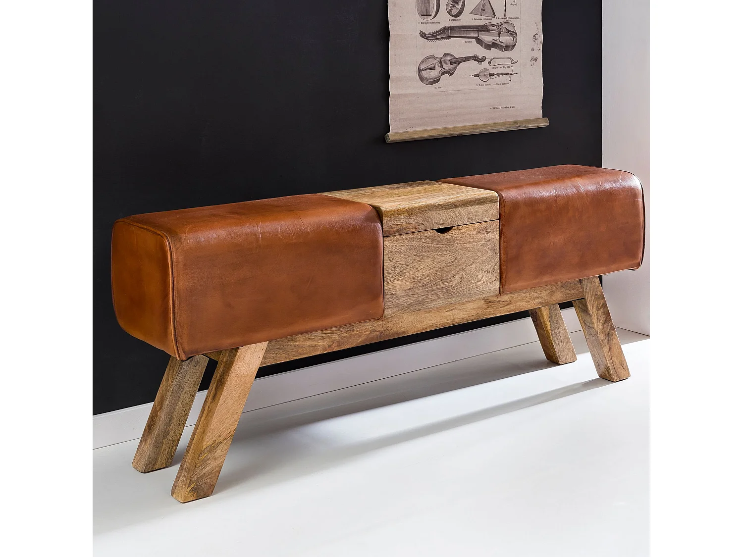 Sitzbank Turnbock Braun 120 cm Leder Springbock Klappfach Turnhocker