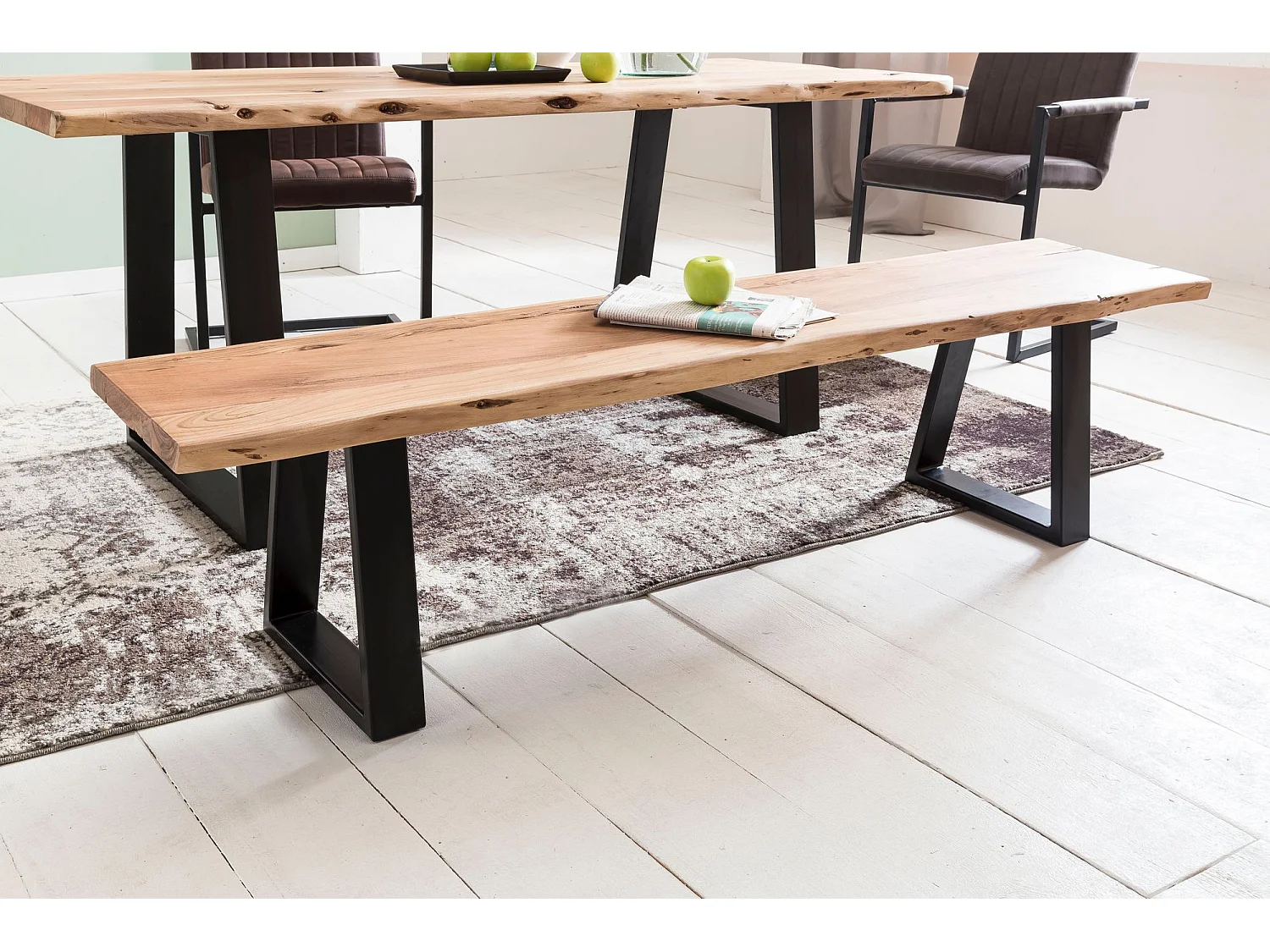 Baumstamm Esszimmerbank 160 cm Baumkante Massivholz Essbank Holzbank