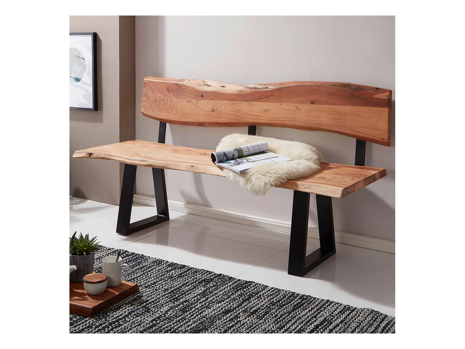 Banc Salle à Manger Cuisine 180 cm Bois Massif d'Acacia avec Dossier