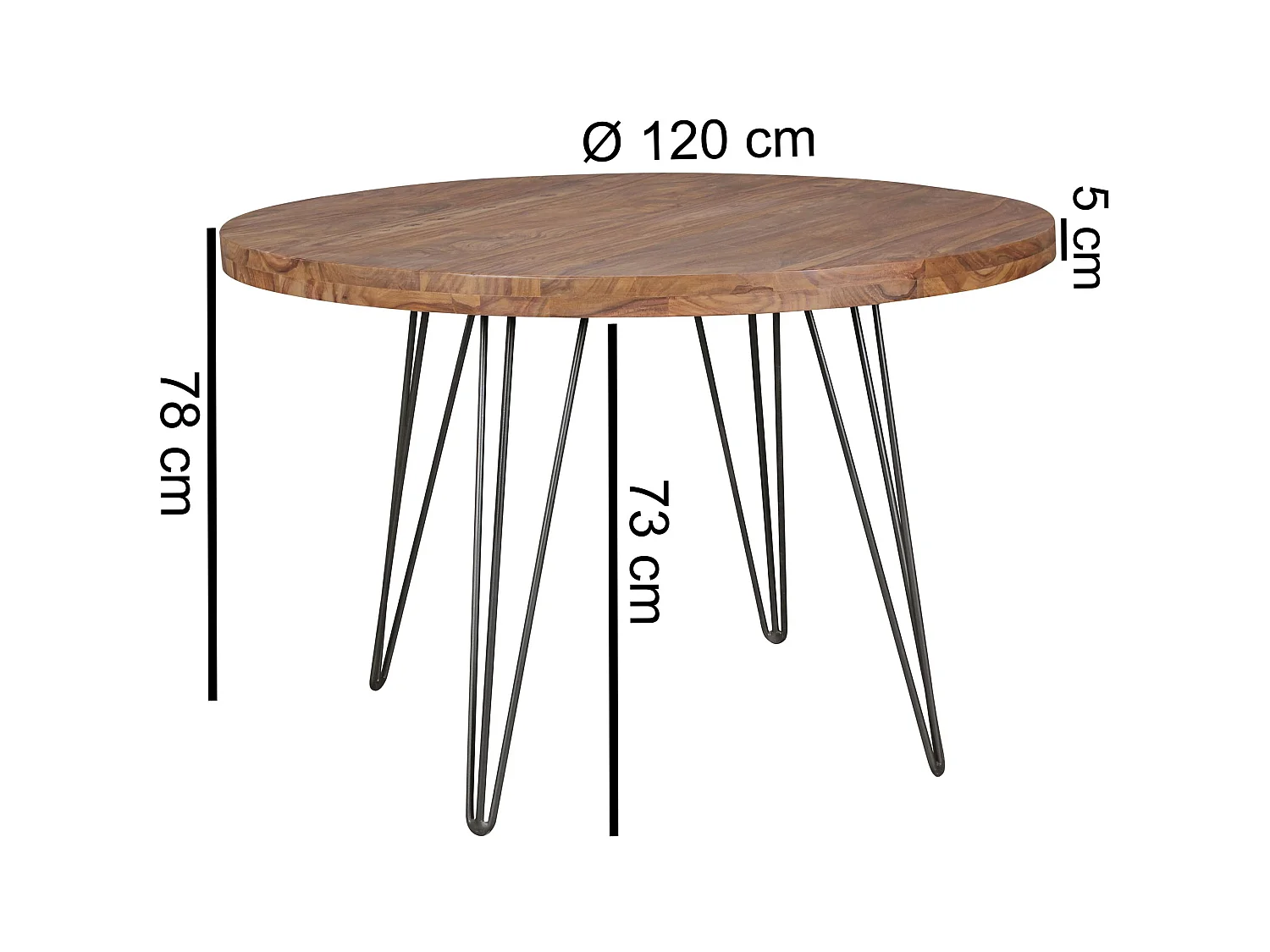 Esszimmertisch Rund Ø 120 cm Massivholz Sheesham Esstisch Küchentisch Landhaus