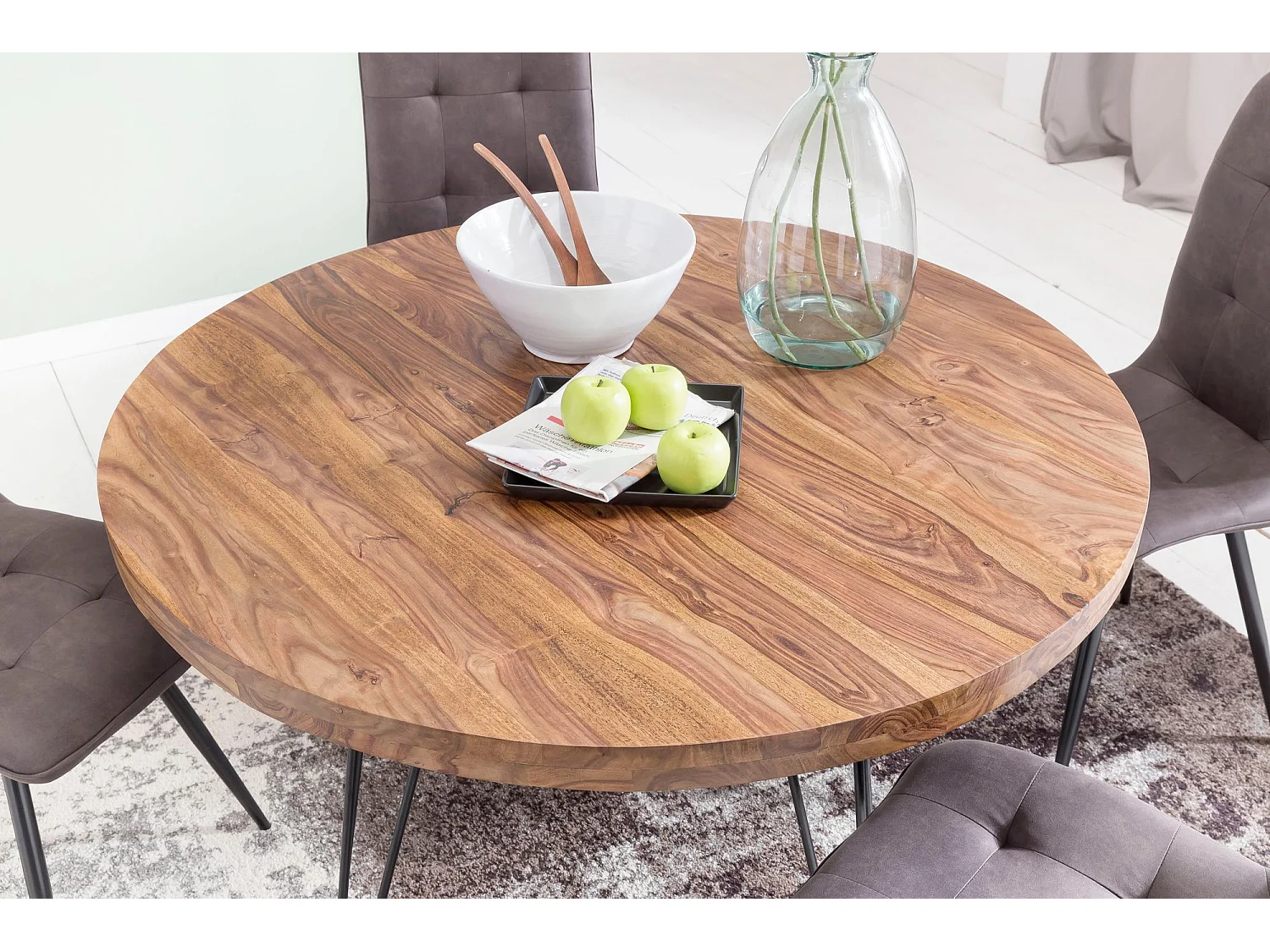 Table de Salle à Manger Cuisine 120 cm Bois Massif Petite Moderne Ronde