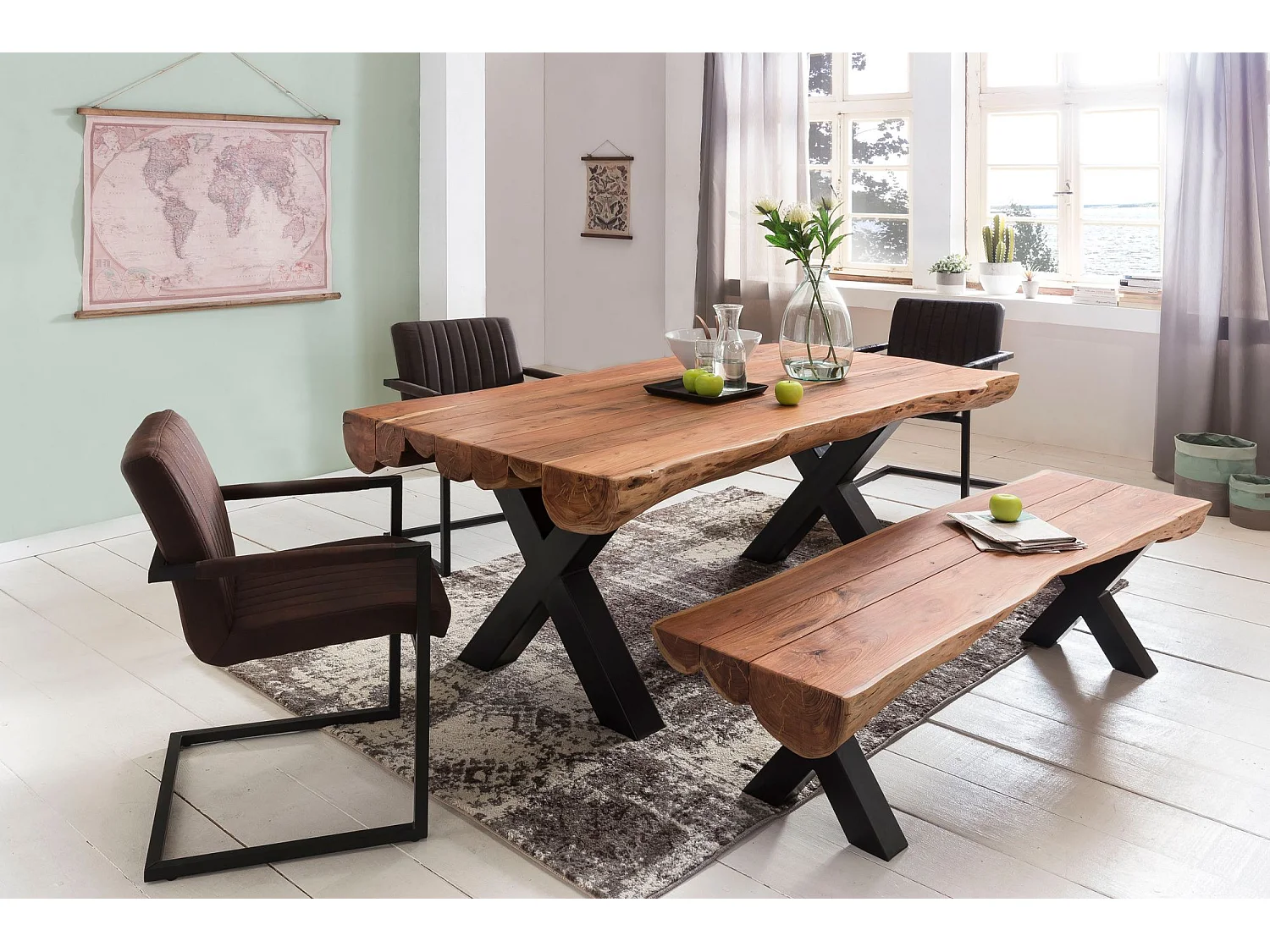 Esszimmertisch 200 x 100 Akazie Vollholz Esstisch Baumstamm Küchentisch