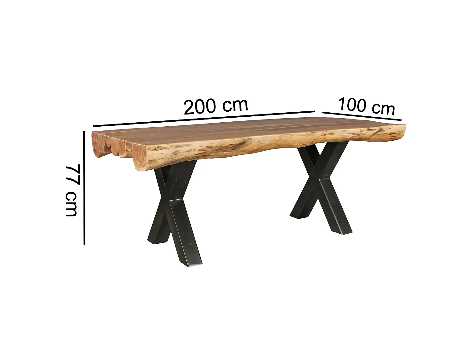 Esszimmertisch 200 x 100 Akazie Vollholz Esstisch Baumstamm Küchentisch