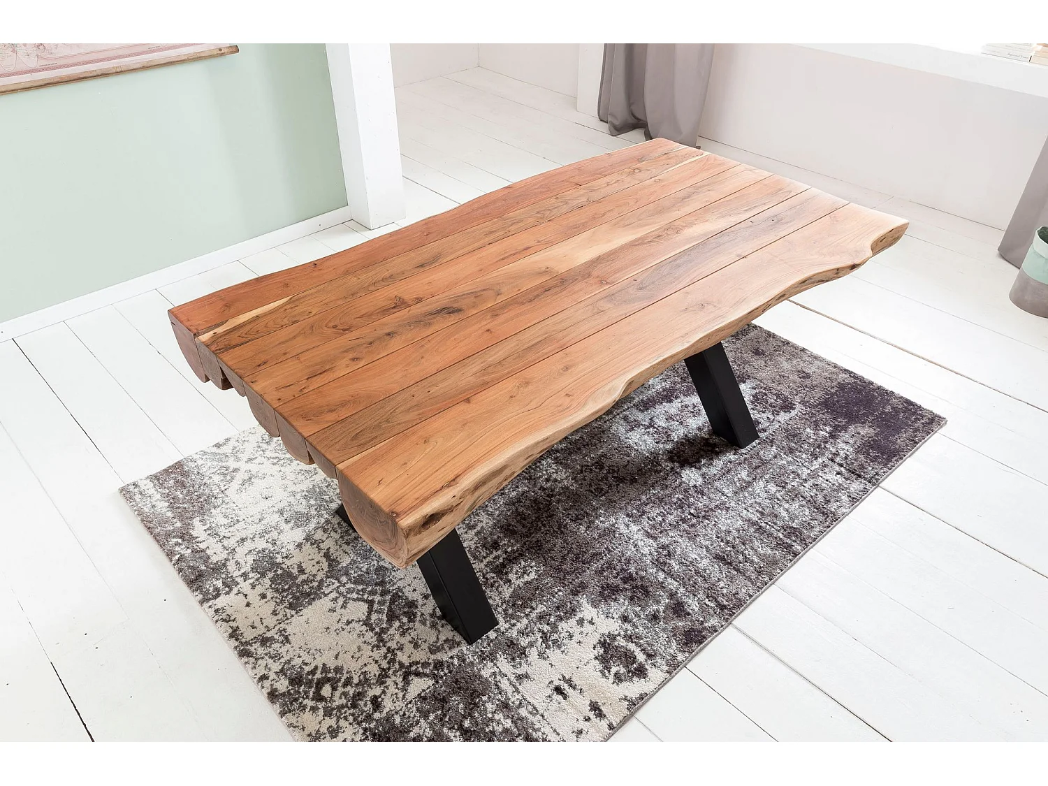 Esszimmertisch 200 x 100 Akazie Vollholz Esstisch Baumstamm Küchentisch