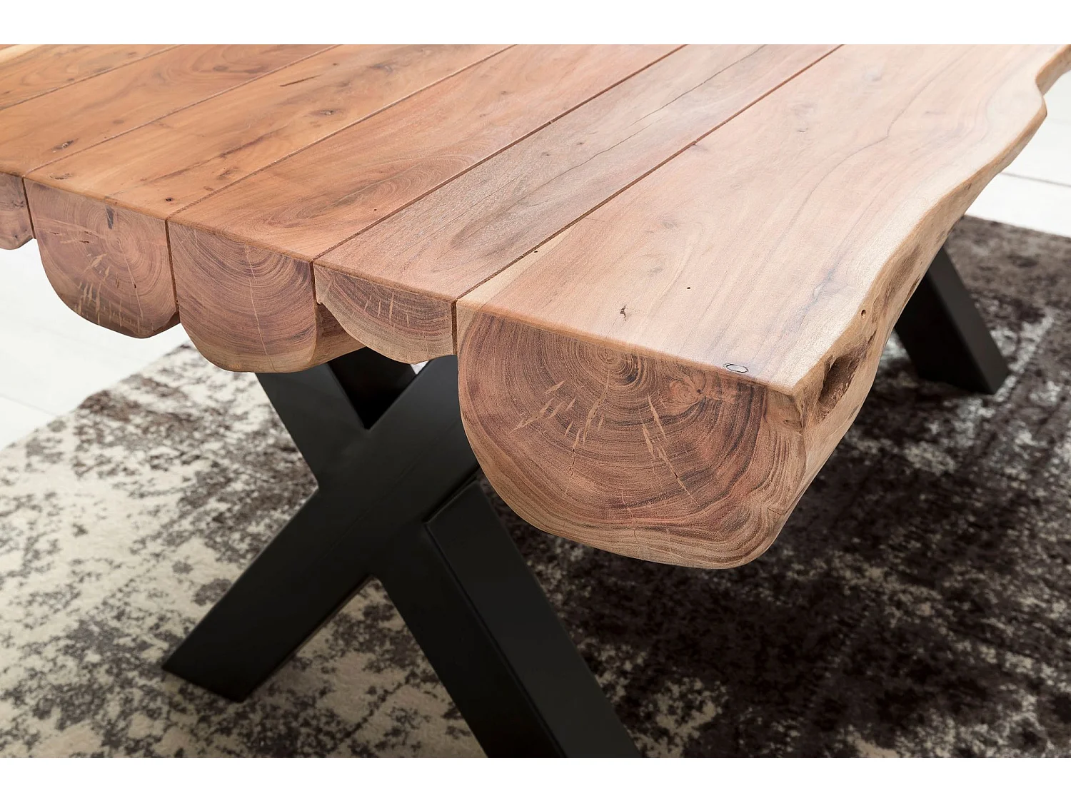 Esszimmertisch 200 x 100 Akazie Vollholz Esstisch Baumstamm Küchentisch