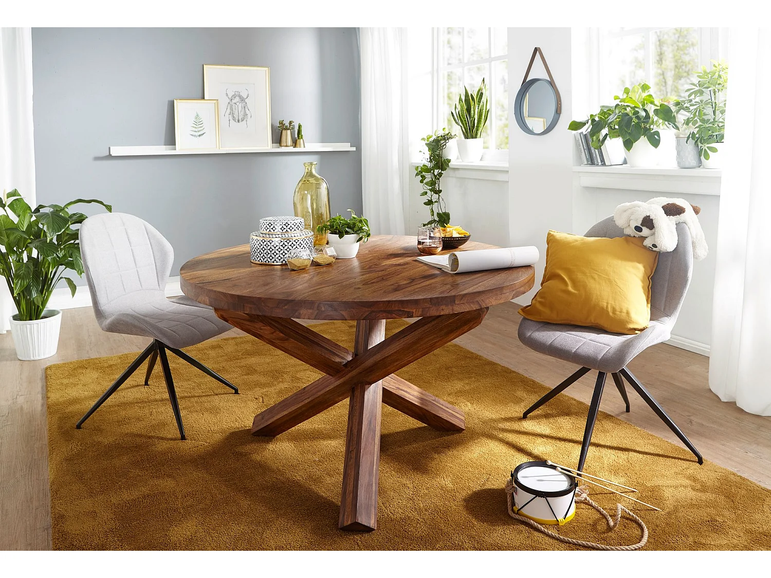 Esszimmertisch rund Ø 120 cm Sheesham Massiv-Holz Esstisch Küchentisch