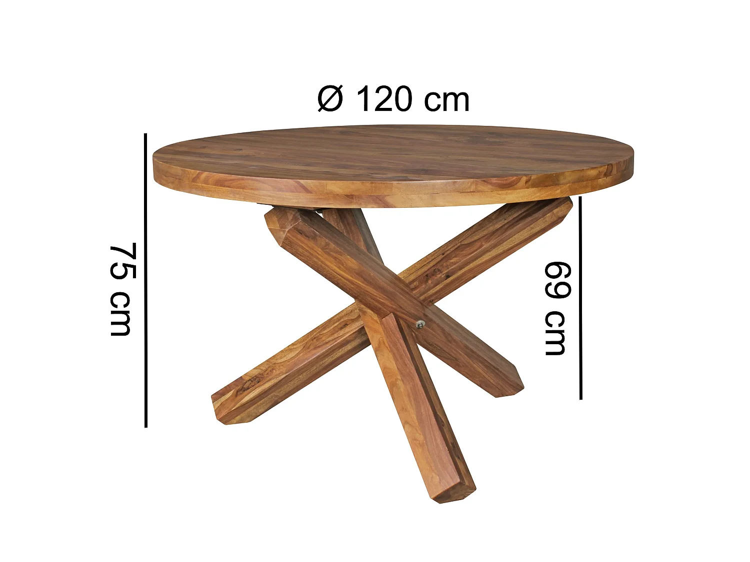 Esszimmertisch rund Ø 120 cm Sheesham Massiv-Holz Esstisch Küchentisch