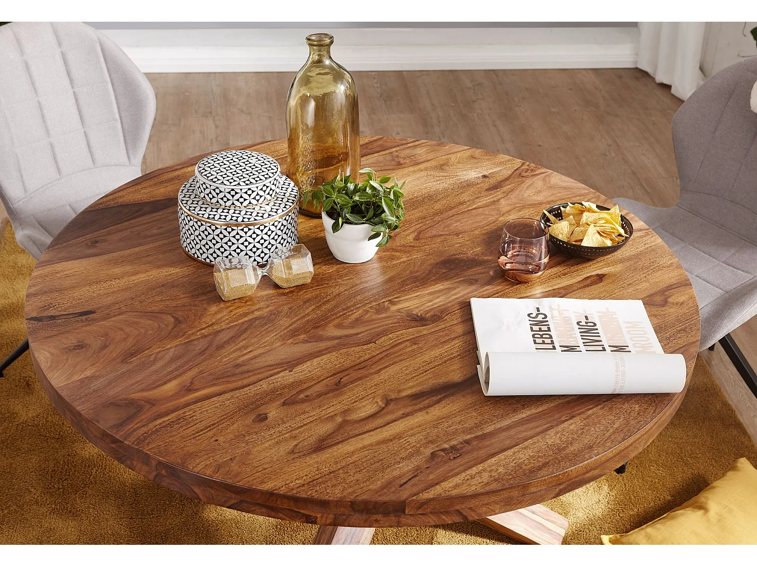 Esszimmertisch rund Ø 120 cm Sheesham Massiv-Holz Esstisch Küchentisch