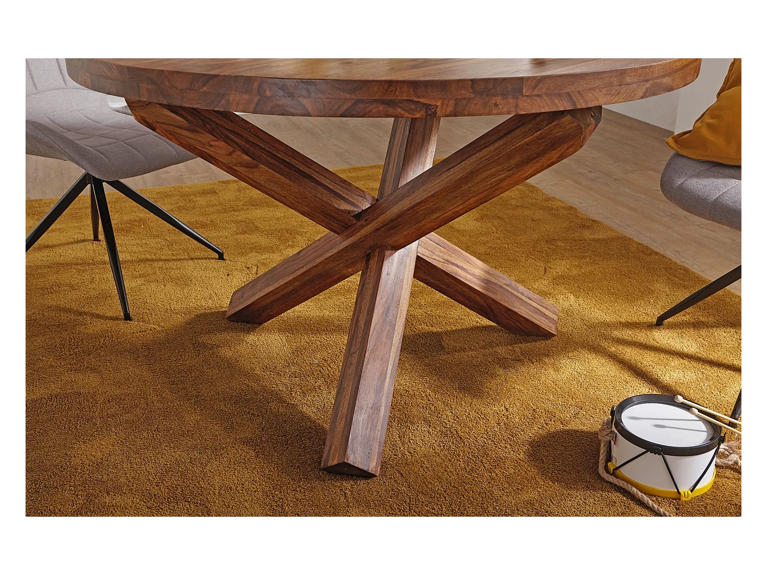 Esszimmertisch rund Ø 120 cm Sheesham Massiv-Holz Esstisch Küchentisch