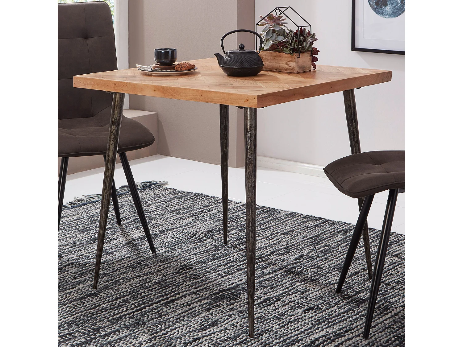 Table de Salle à Manger Bois Massif d’Acacia Petite Carrée Industriel