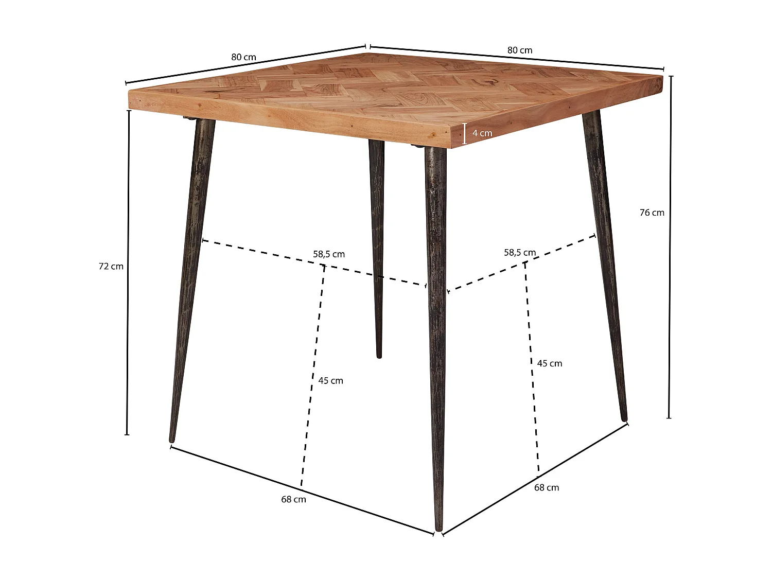 Table de Salle à Manger Bois Massif d’Acacia Petite Carrée Industriel