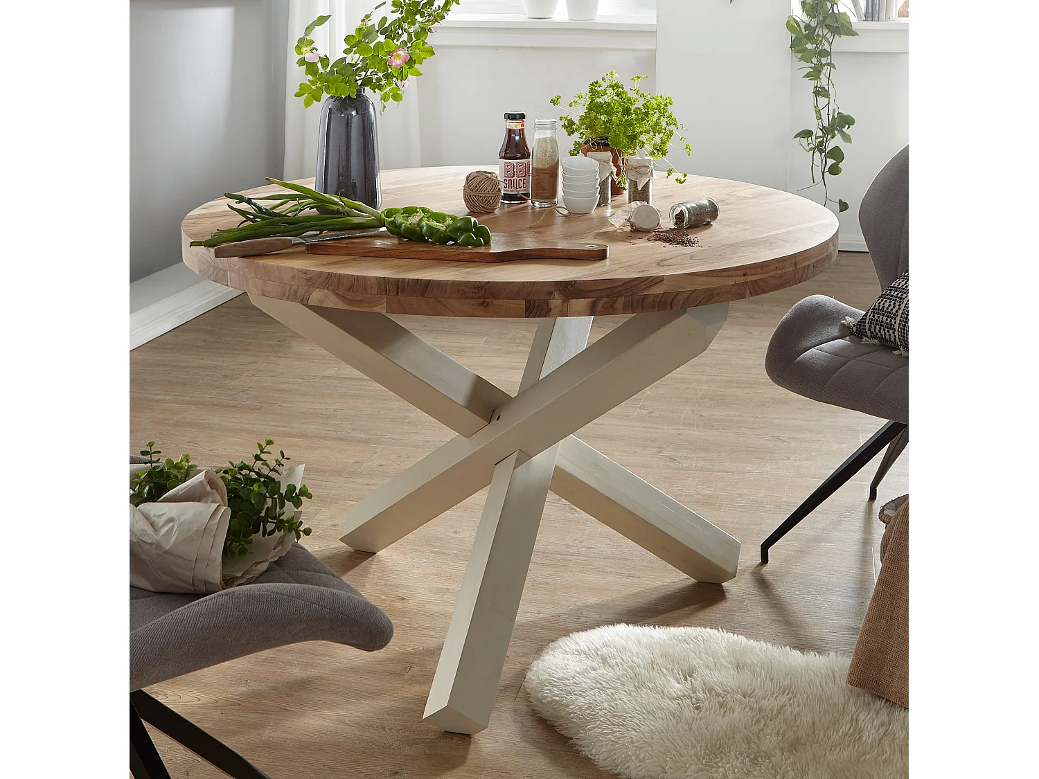 Table de Salle à Manger Cuisine 120 cm Bois Massif Petite Ronde Moderne