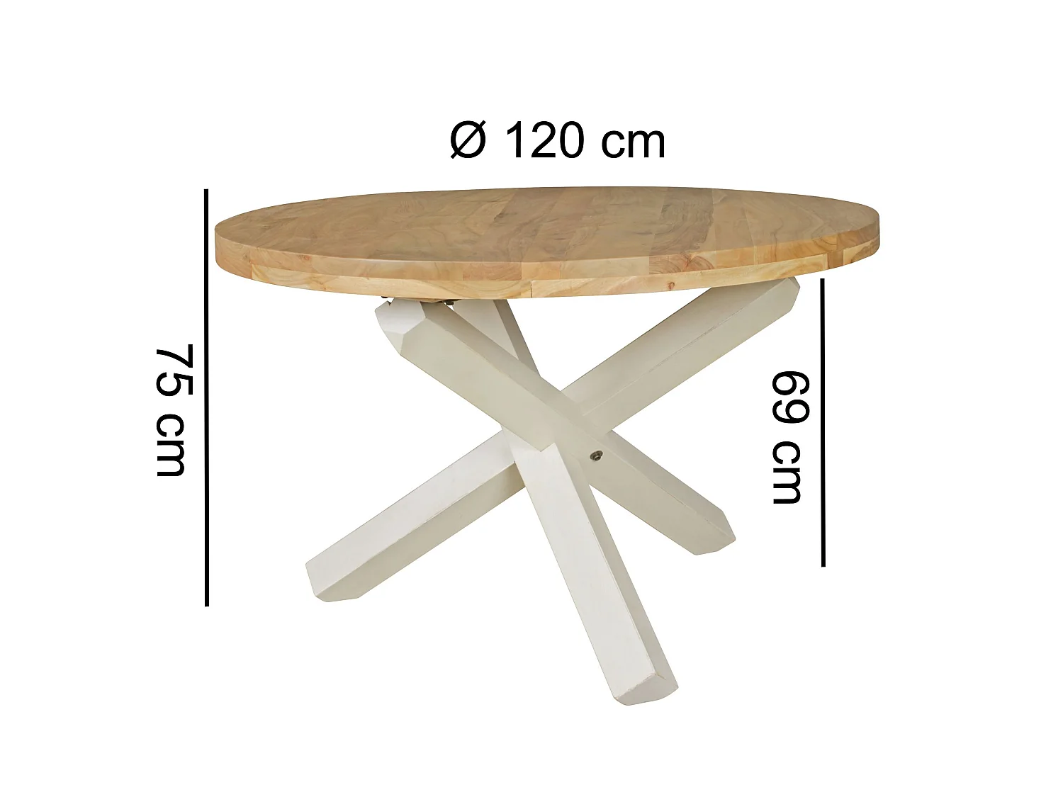 Table de Salle à Manger Cuisine 120 cm Bois Massif Petite Ronde Moderne