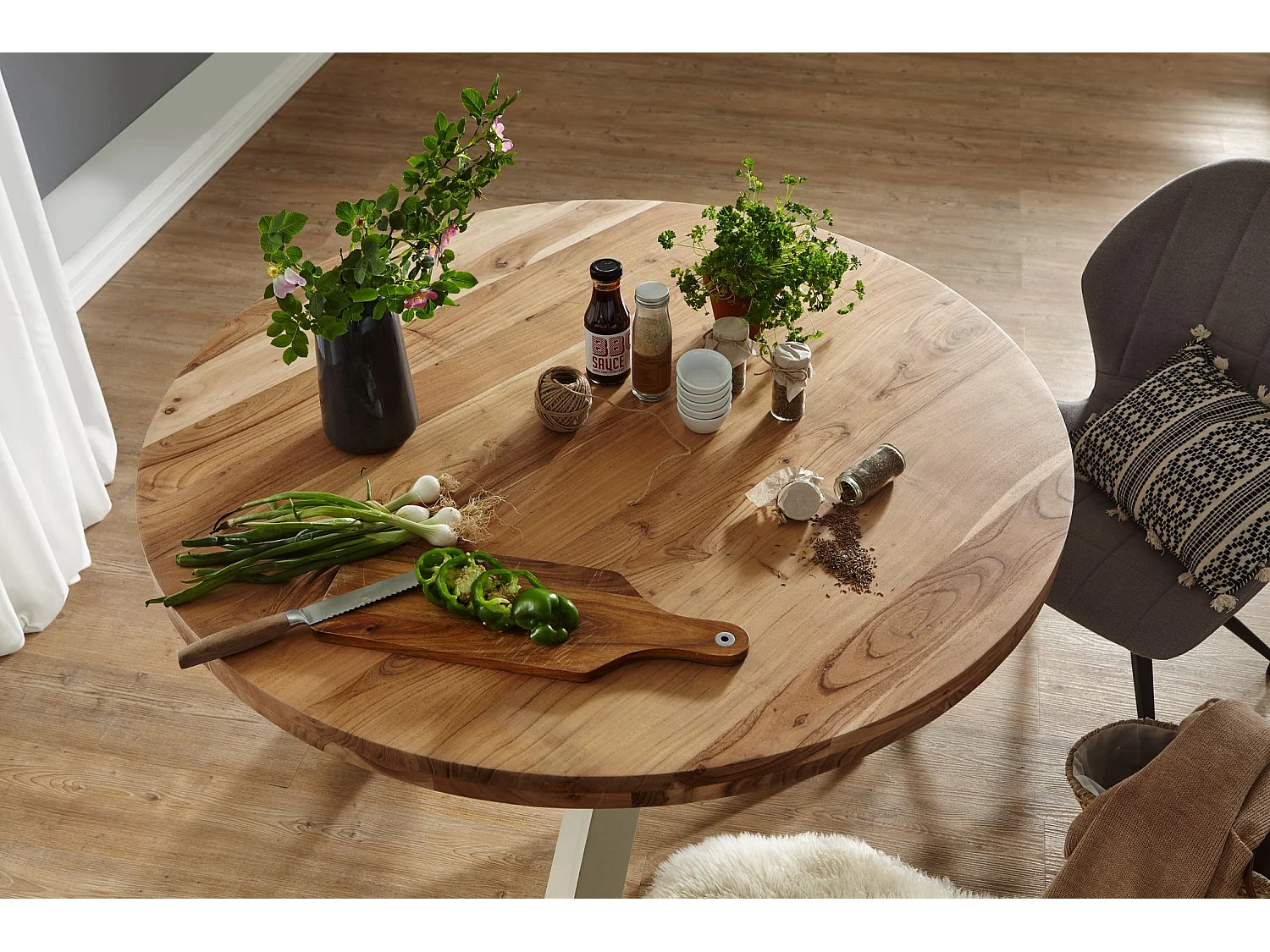 Table de Salle à Manger Cuisine 120 cm Bois Massif Petite Ronde Moderne