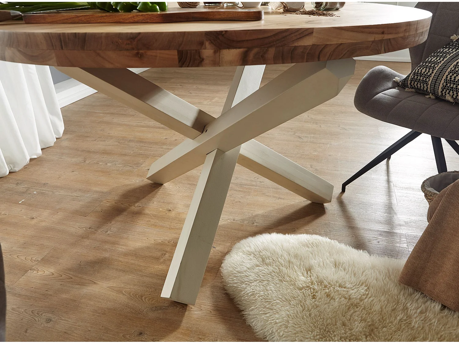 Table de Salle à Manger Cuisine 120 cm Bois Massif Petite Ronde Moderne