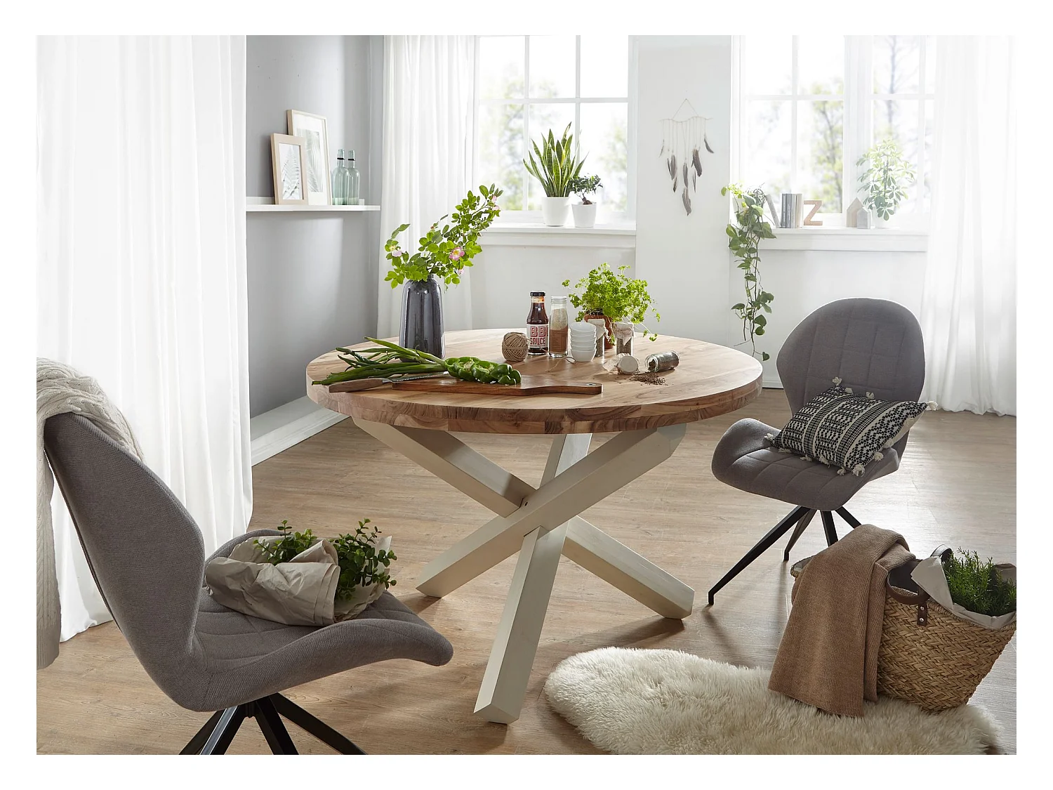 Table de Salle à Manger Cuisine 120 cm Bois Massif Petite Ronde Moderne