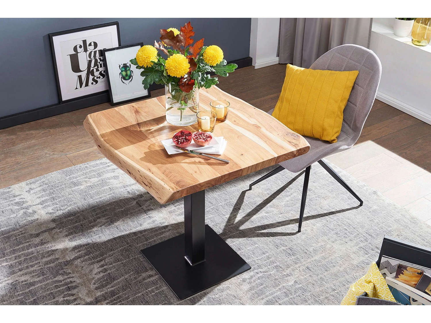 Baumkante Esszimmertisch Akazie Massiv 80 x 75 cm Esstisch Küchentisch