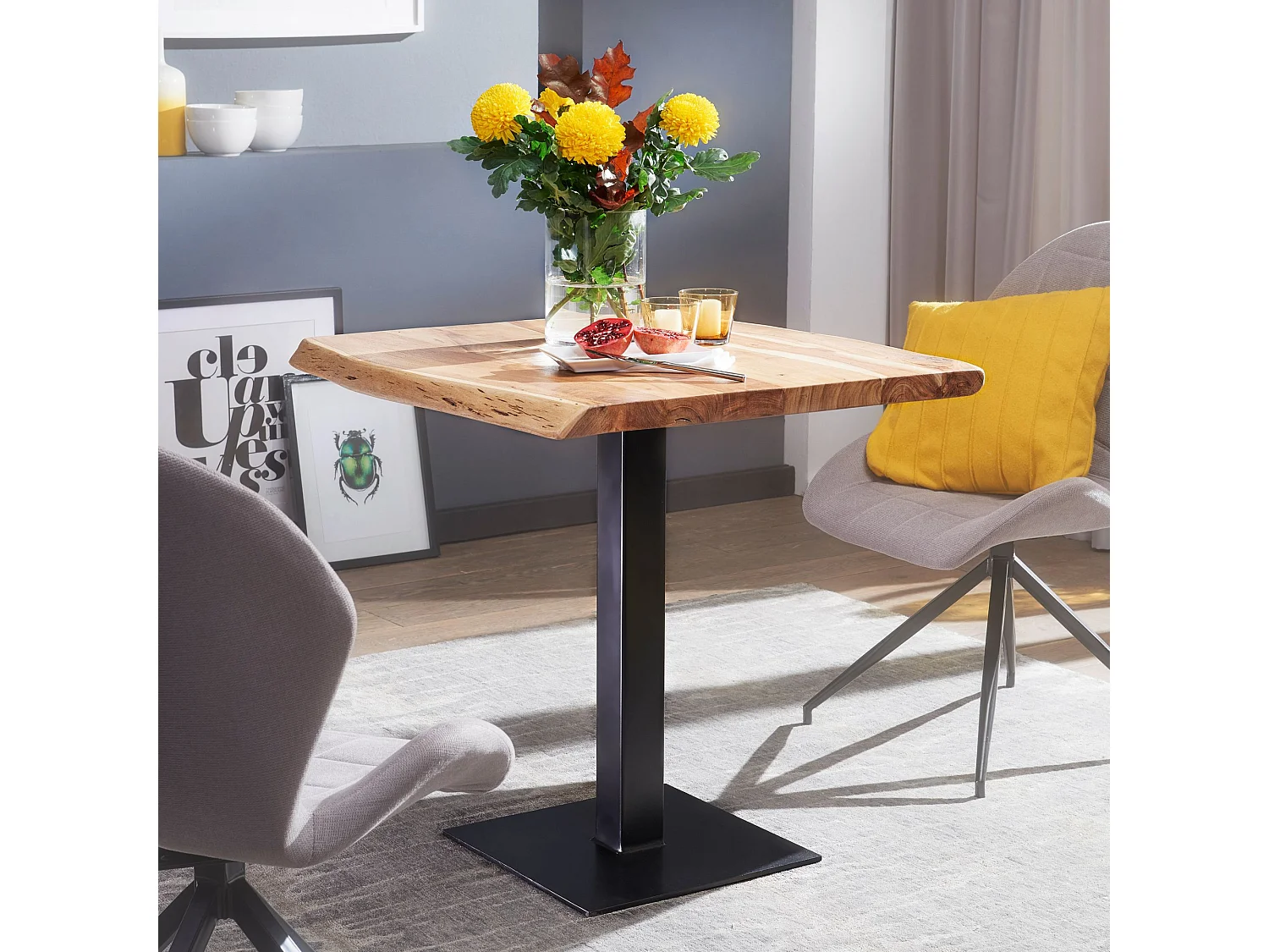 Baumkante Esszimmertisch Akazie Massiv 80 x 75 cm Esstisch Küchentisch