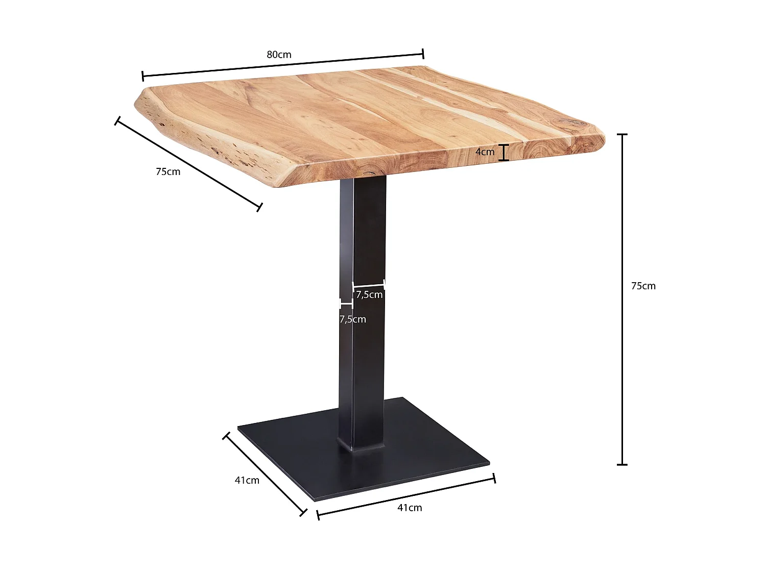Baumkante Esszimmertisch Akazie Massiv 80 x 75 cm Esstisch Küchentisch