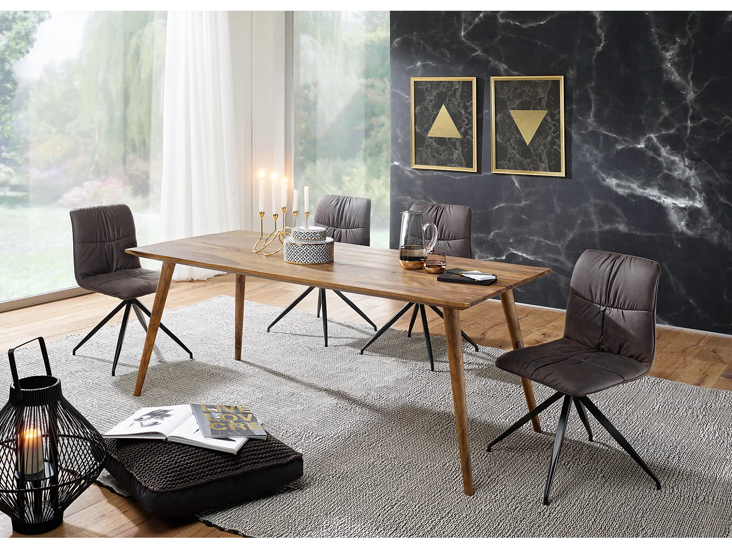 Esstisch 160 x 80 cm Esszimmertisch Sheesham Massiv Holz Tisch