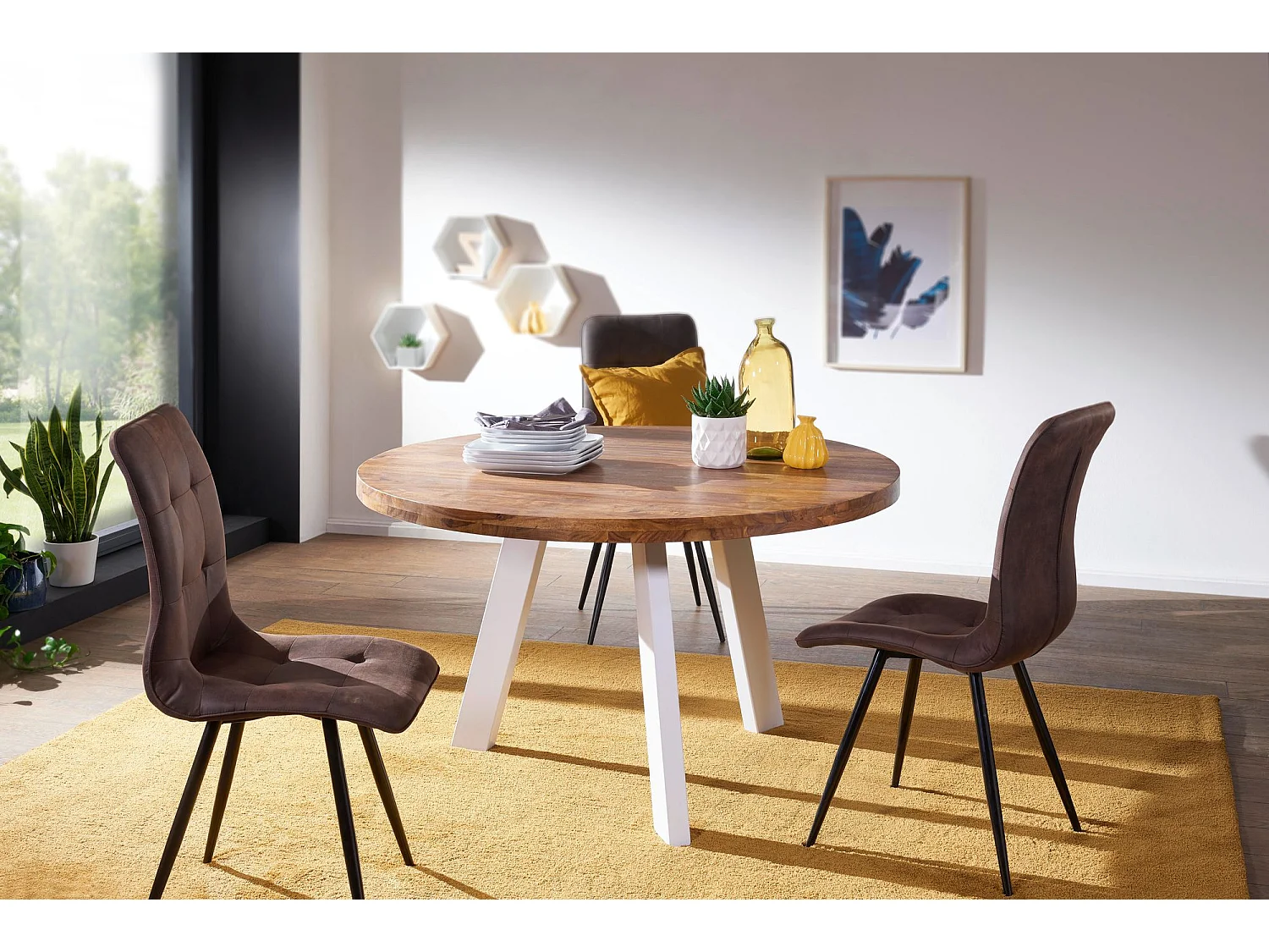 Esszimmertisch Ø 130 cm Sheesham Holztisch Massiv Küchentisch Tisch