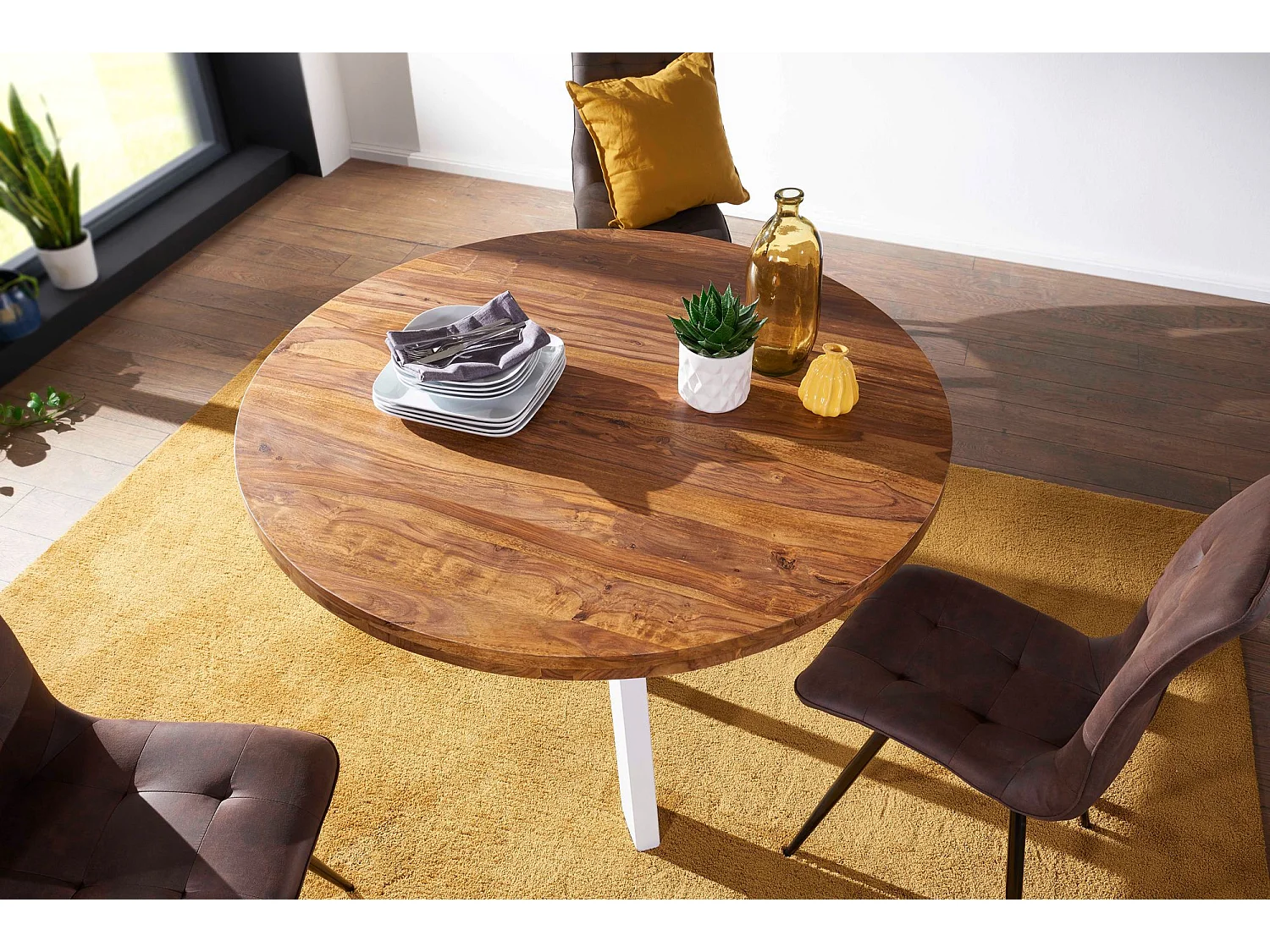 Esszimmertisch Ø 130 cm Sheesham Holztisch Massiv Küchentisch Tisch