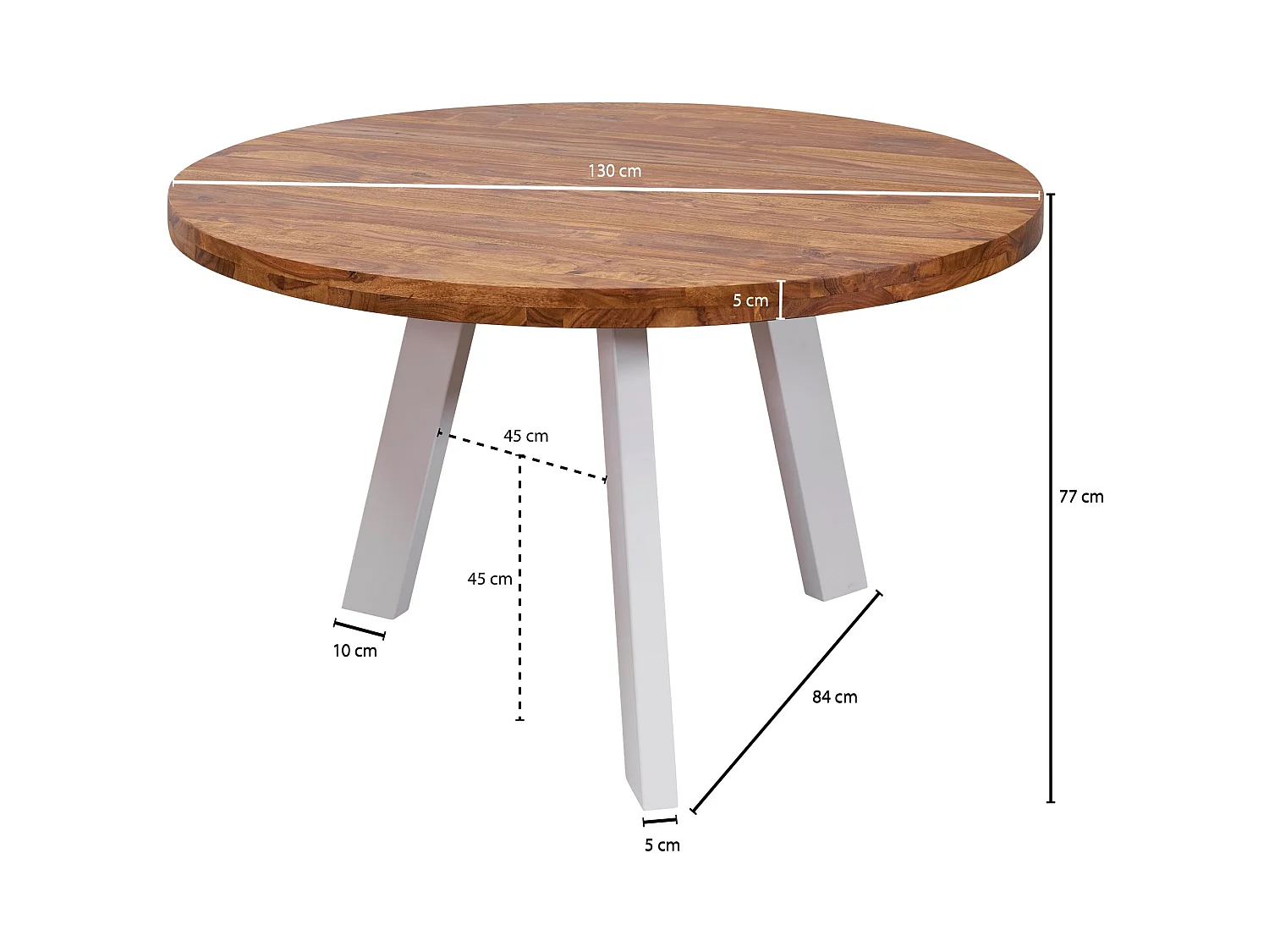 Table de Salle à Manger Cuisine 130 cm Bois Massif Petite Ronde Moderne