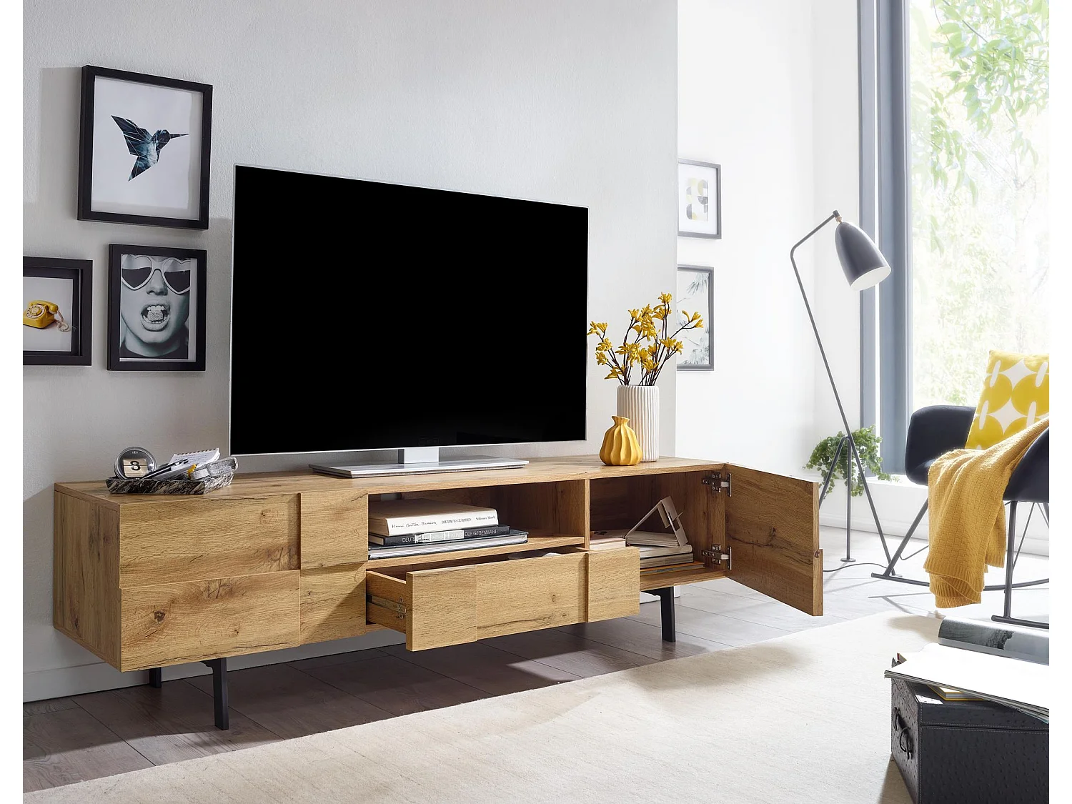 TV Schrank  Lowboard 160x46x43 cm Holz Fernsehkommode Fernsehschrank