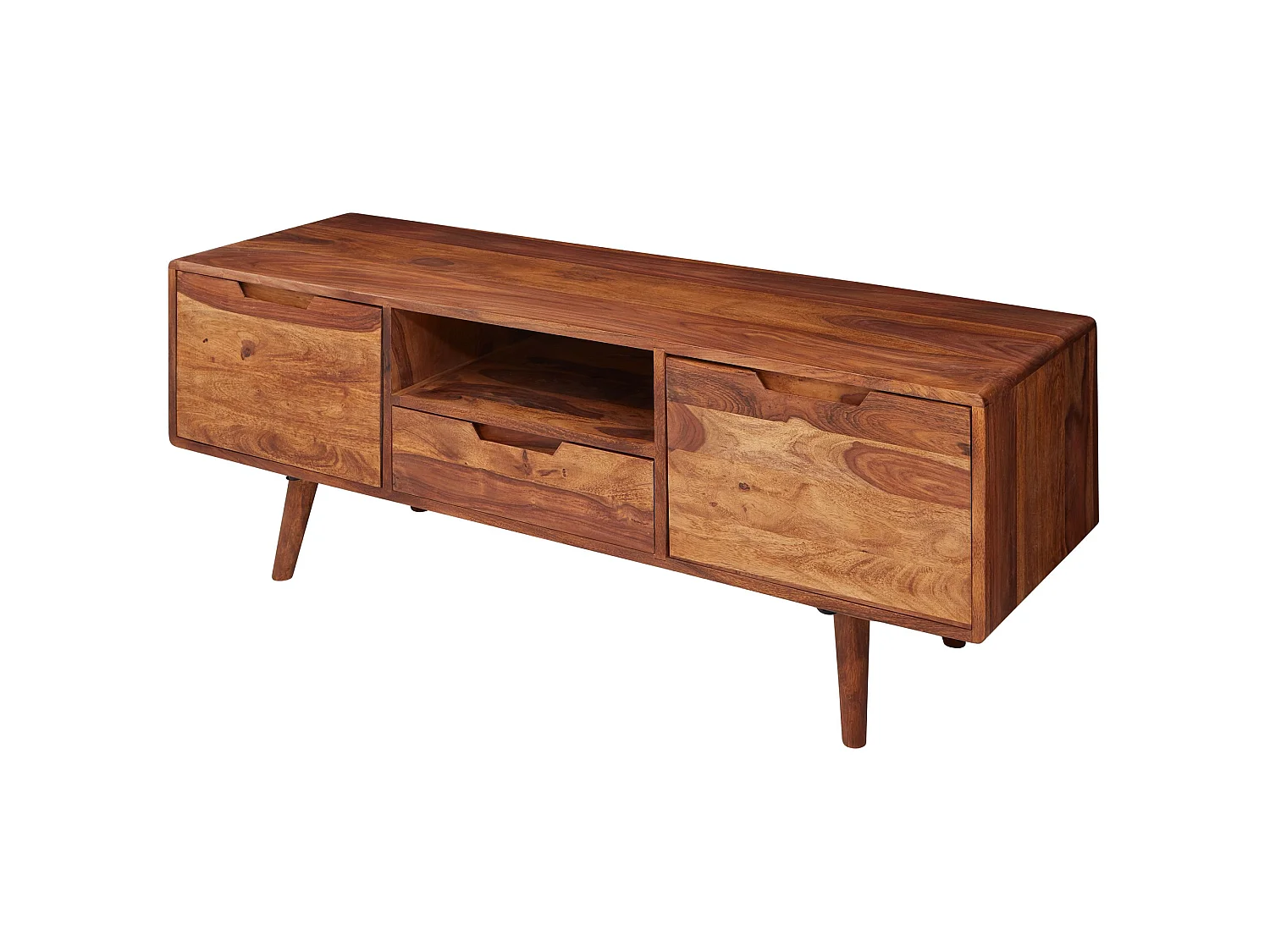 Meuble TV 135 cm Lowboard Tiroir Commode TV Bois Massif avec Portes