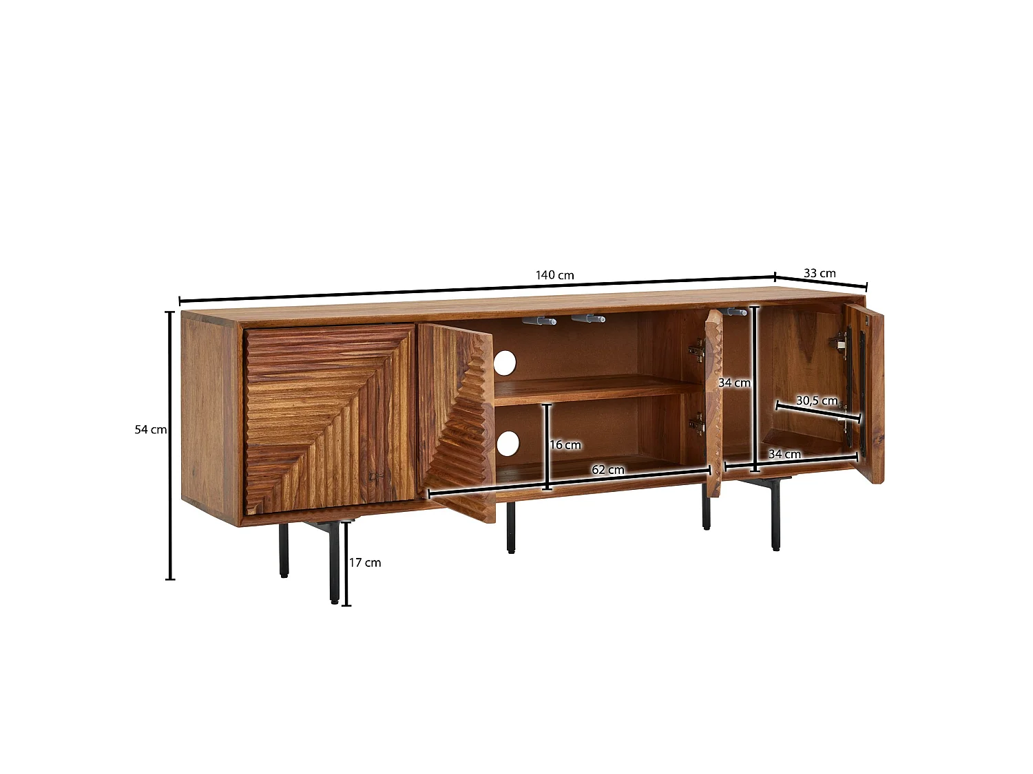 TV Schrank  Lowboard 140x54x33 cm Holz Fernsehkommode Fernsehschrank