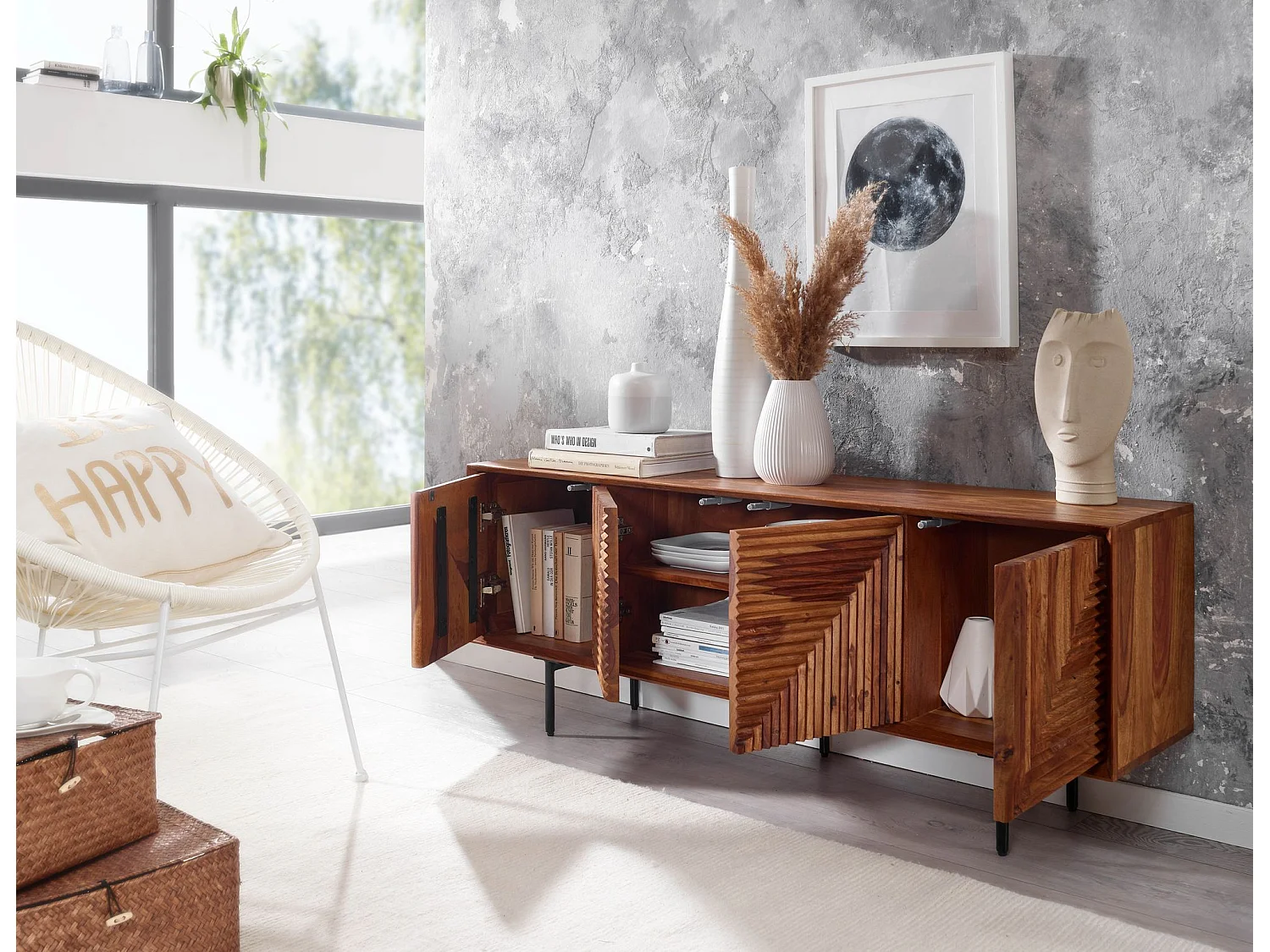 TV Schrank  Lowboard 140x54x33 cm Holz Fernsehkommode Fernsehschrank