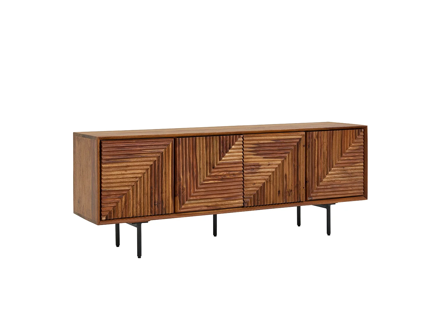 Meuble TV 140 cm Lowboard Rangements Commode TV Bois Massif avec Portes