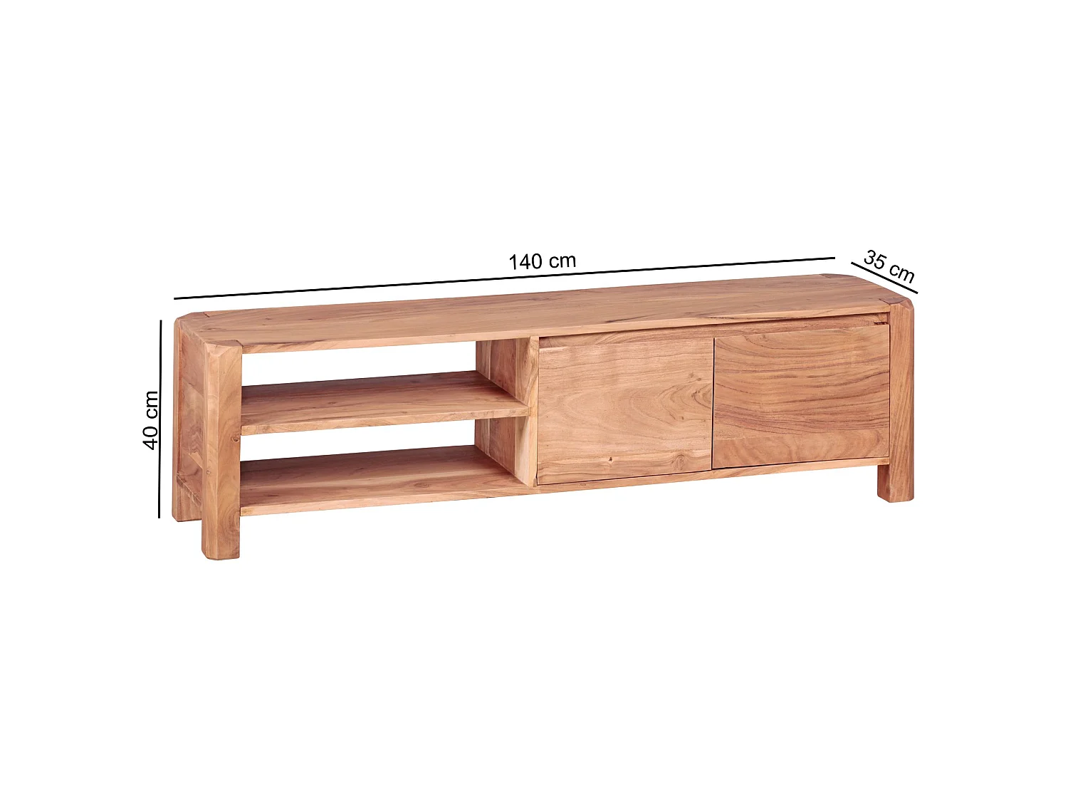 Meuble TV 140 cm Lowboard Tiroir Commode TV Bois Massif avec Portes