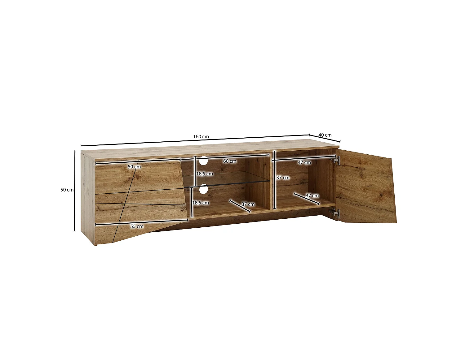 TV Schrank  Lowboard 160x50x40 cm Holz Fernsehkommode Fernsehschrank