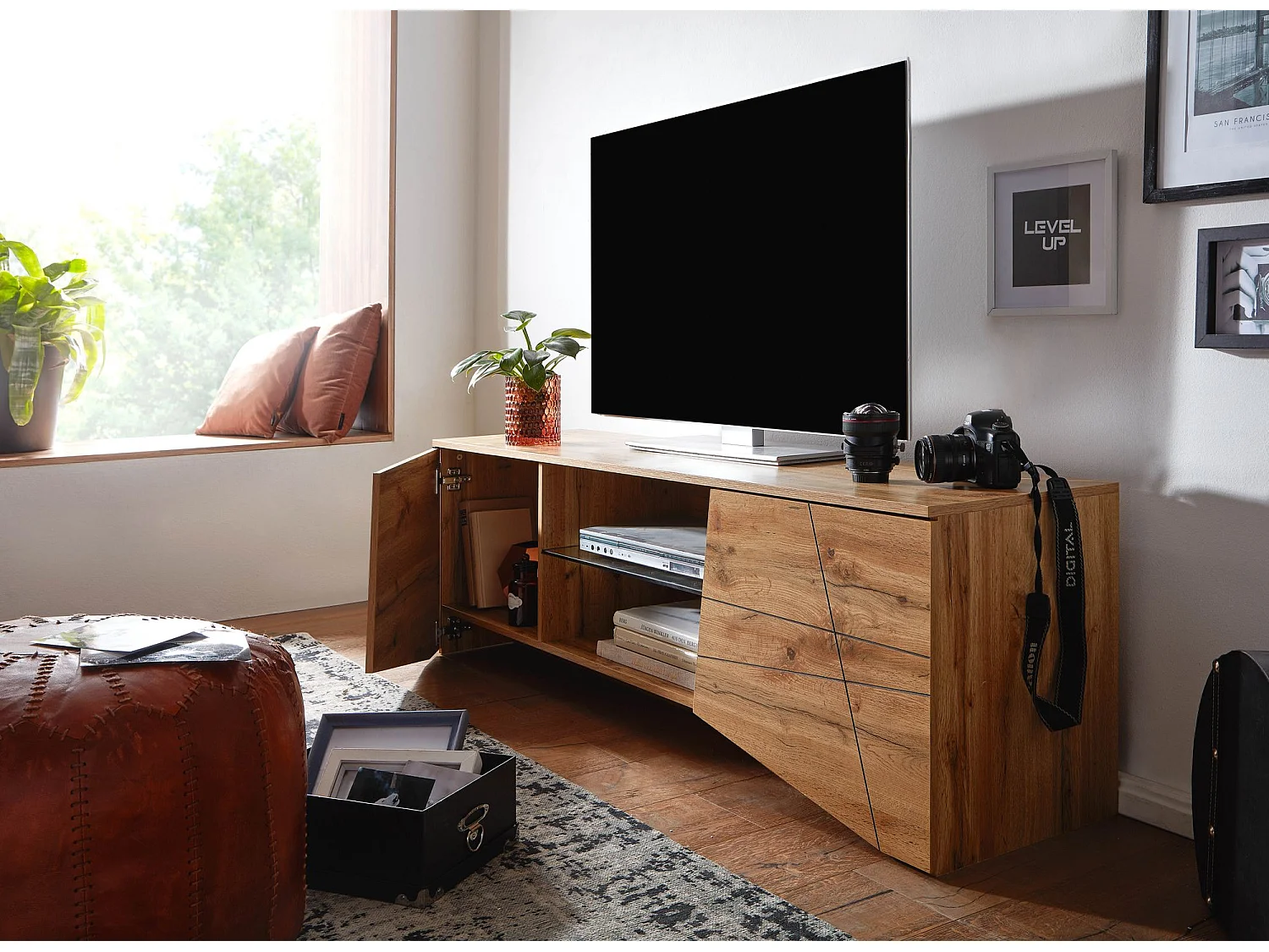 TV Schrank  Lowboard 160x50x40 cm Holz Fernsehkommode Fernsehschrank