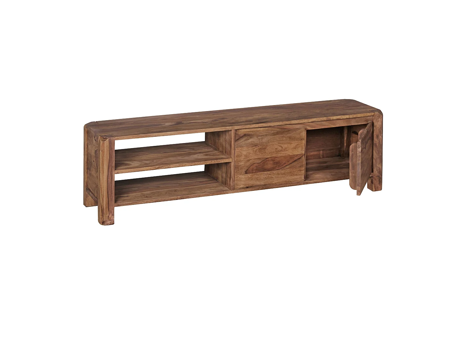Meuble TV 140 cm Lowboard Tiroir Commode TV Bois Massif avec Portes
