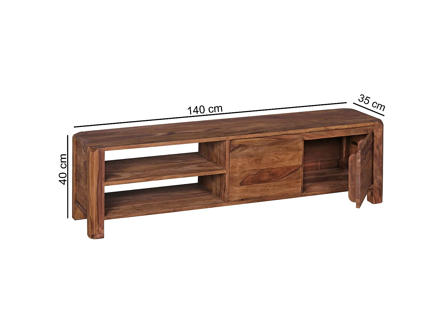 Meuble TV 140 cm Lowboard Tiroir Commode TV Bois Massif avec Portes