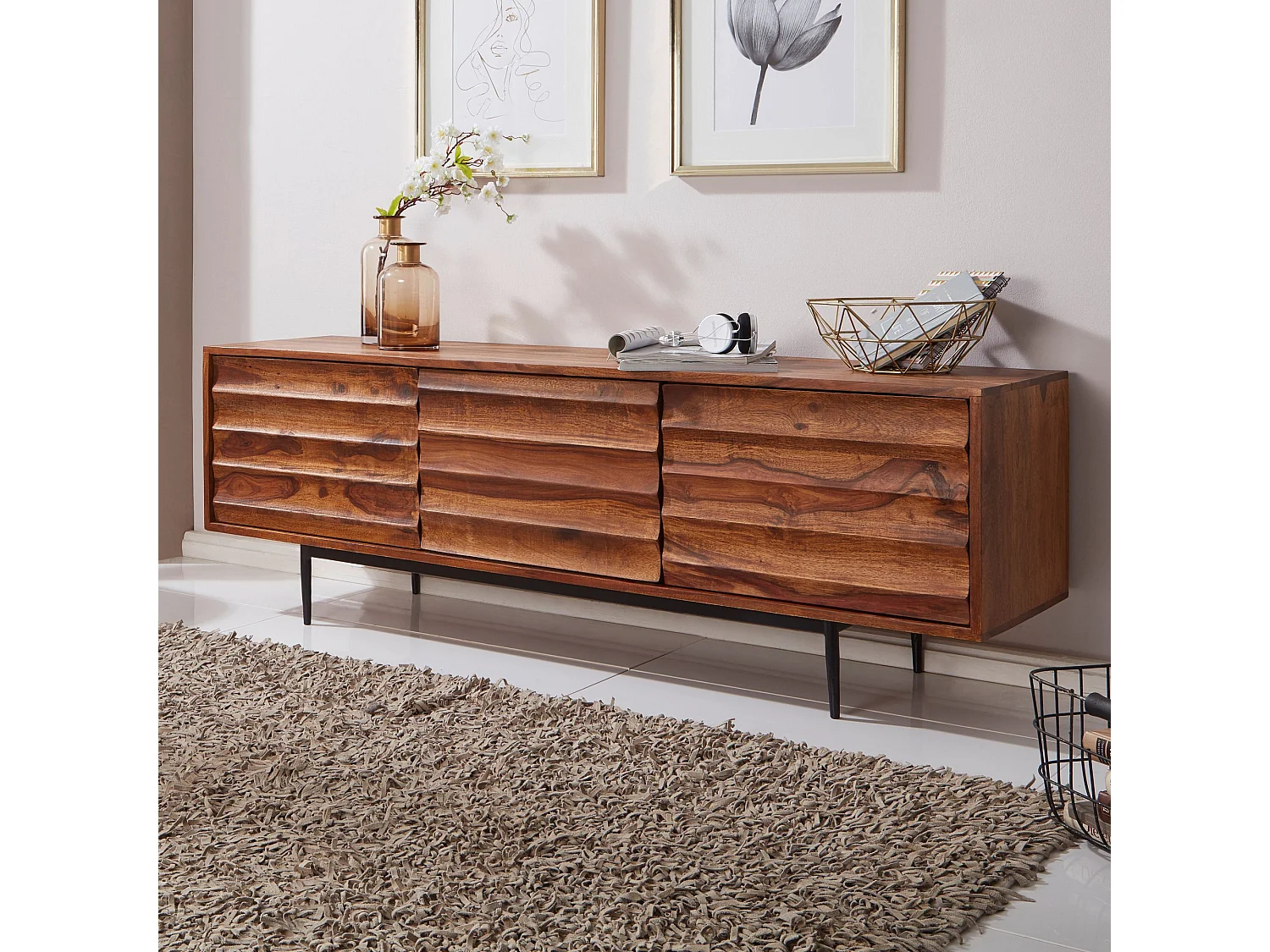 TV Lowboard FB51426 Holz Fernsehkommode Massiv Landhaus Fernsehschrank