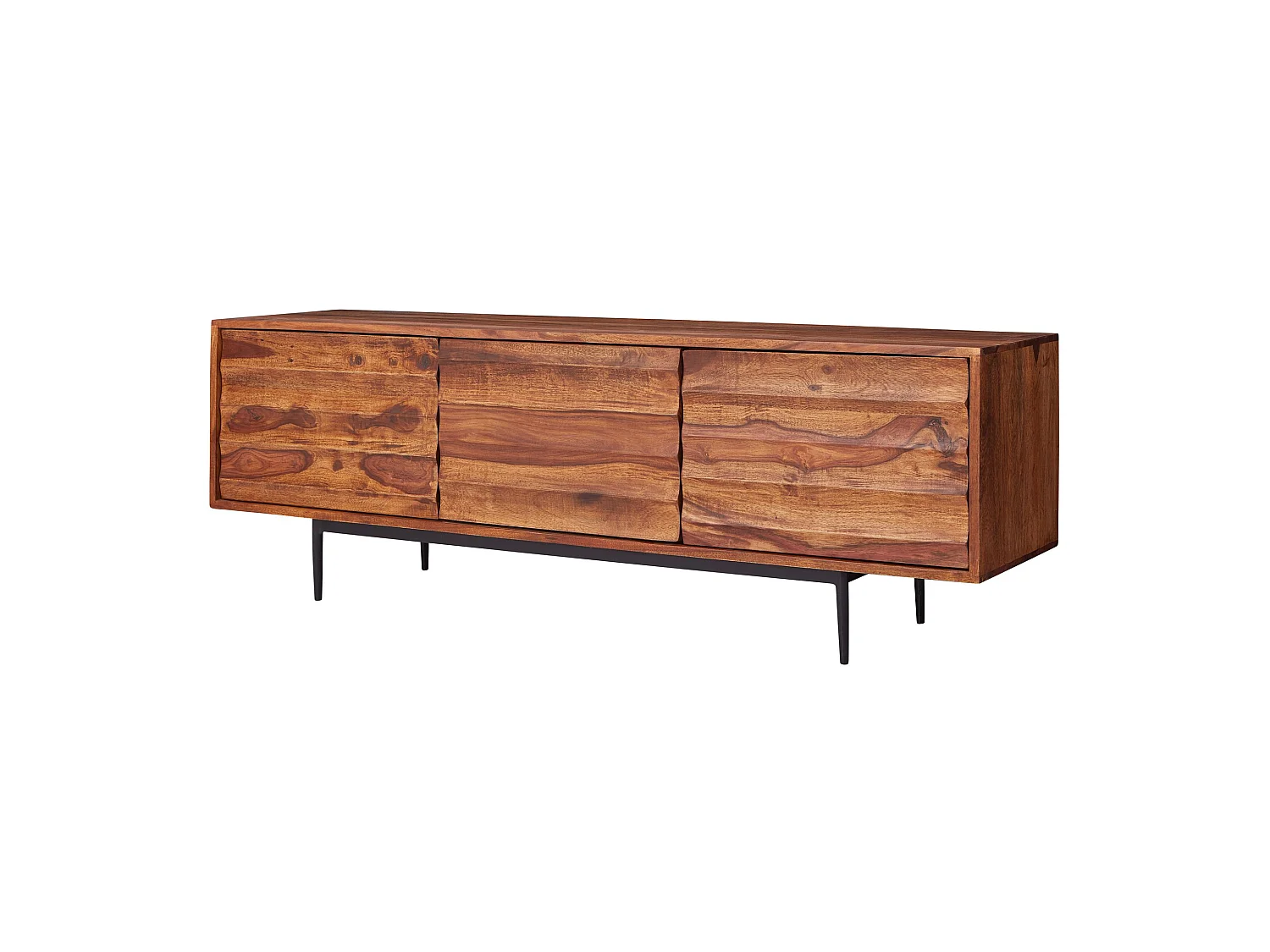 Meuble TV 147 cm Lowboard Rangements Commode TV Bois Massif avec Portes