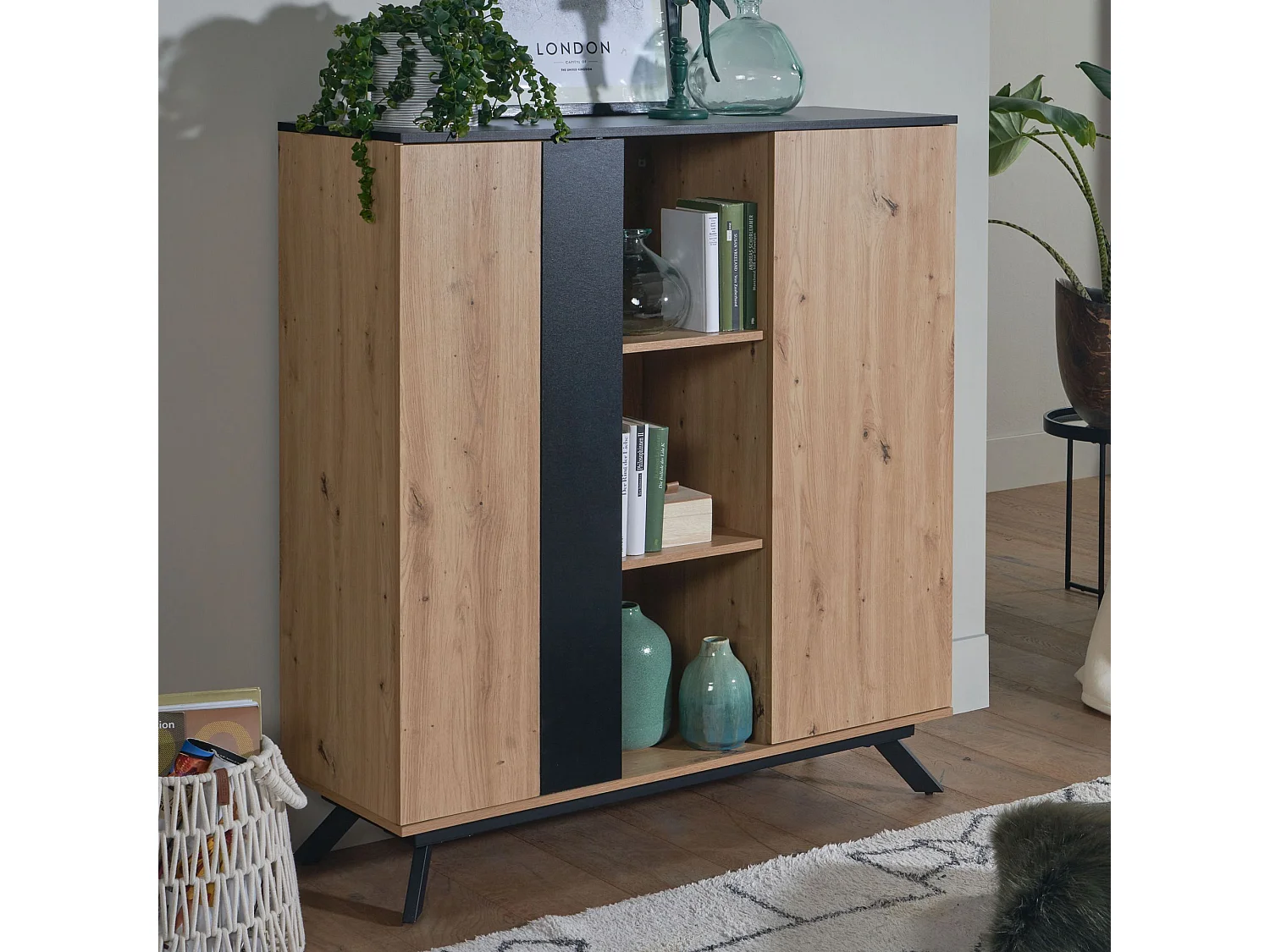 Highboard Sideboard 110x125x40 cm MDF Eiche Dekor Kommode Anrichte