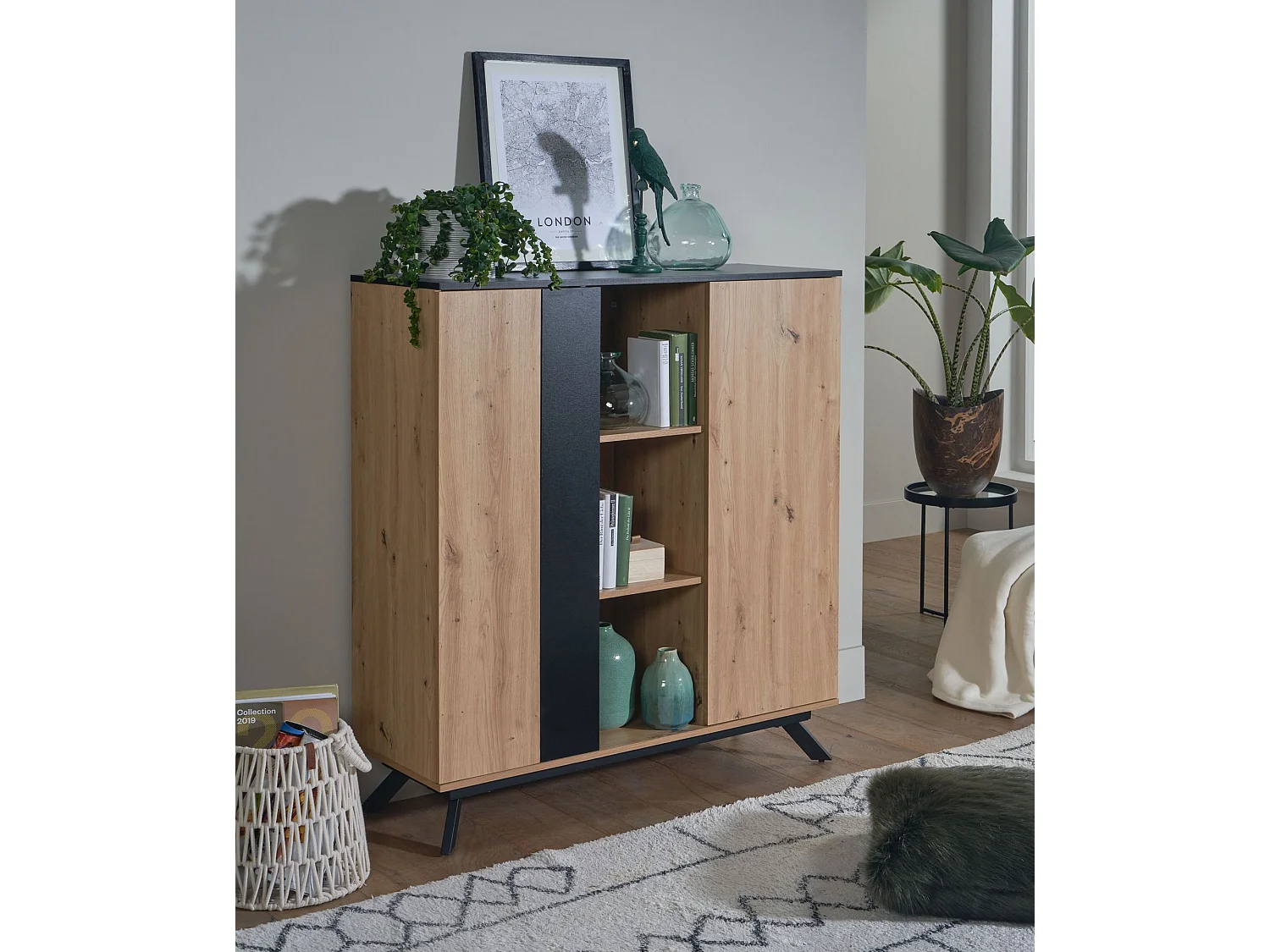 Highboard Sideboard 110x125x40 cm MDF Eiche Dekor Kommode Anrichte