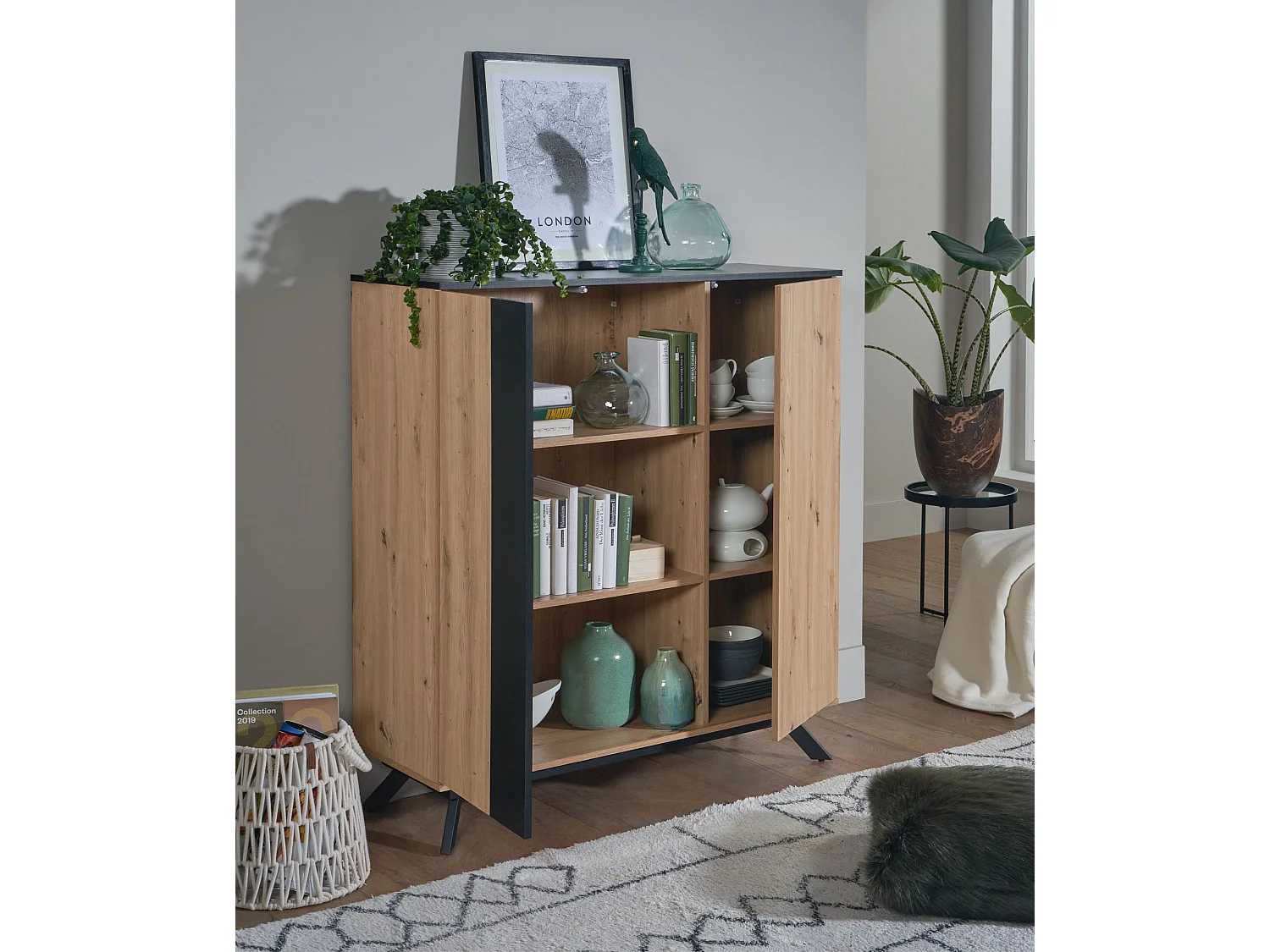 Highboard Sideboard 110x125x40 cm MDF Eiche Dekor Kommode Anrichte