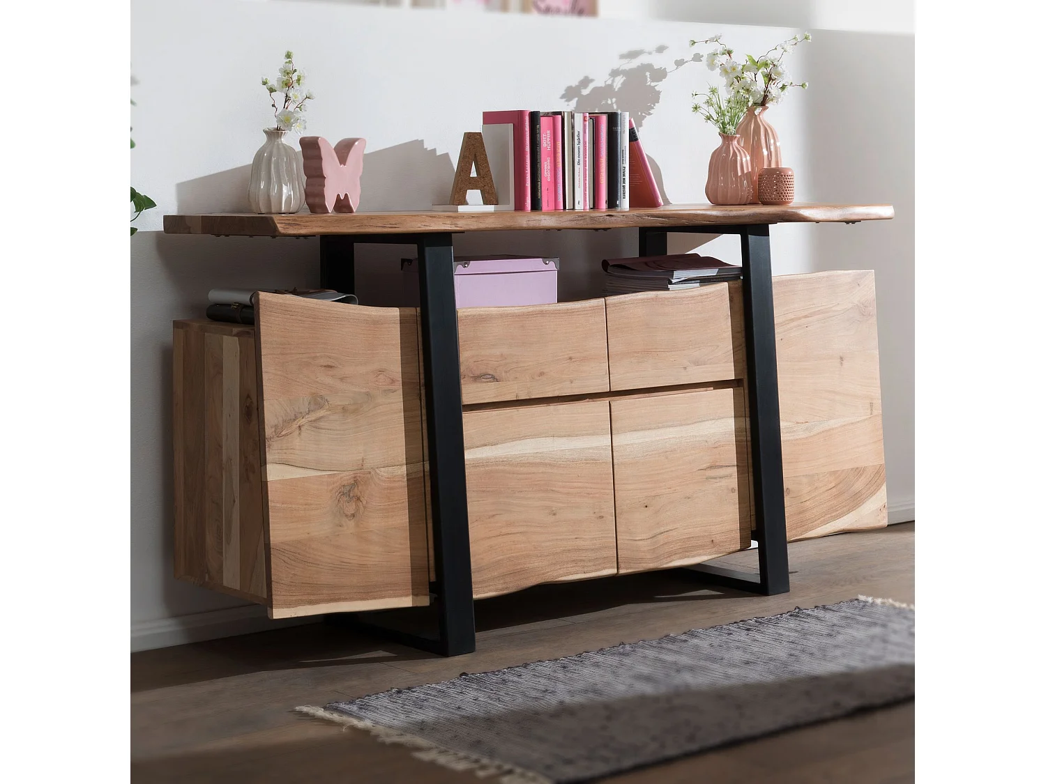 Sideboard Akazie Baumkante Kommode Massiv Holz 175 cm Highboard Anrichte