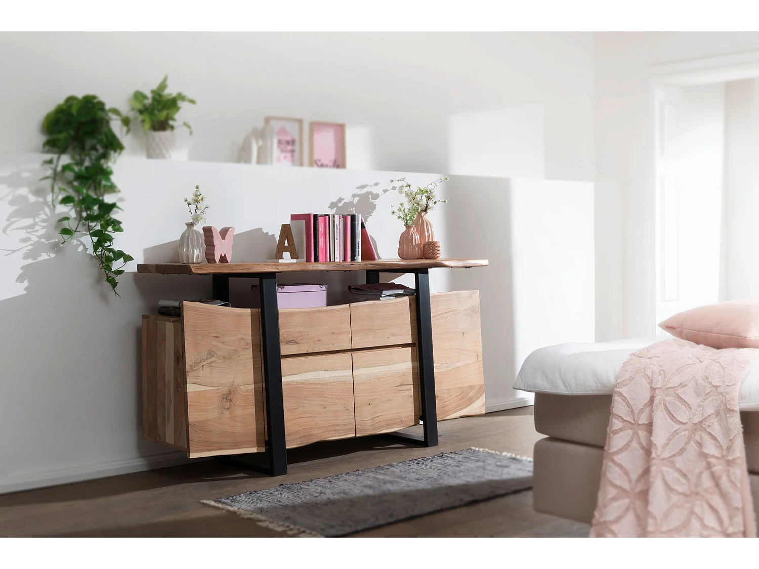 Sideboard Akazie Baumkante Kommode Massiv Holz 175 cm Highboard Anrichte