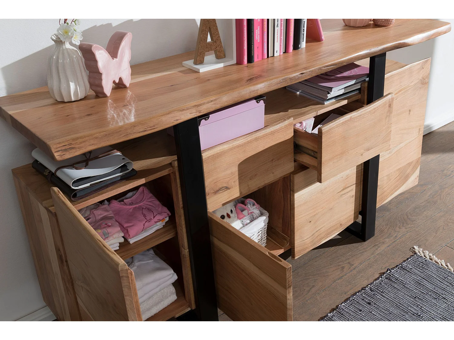 Sideboard Akazie Baumkante Kommode Massiv Holz 175 cm Highboard Anrichte