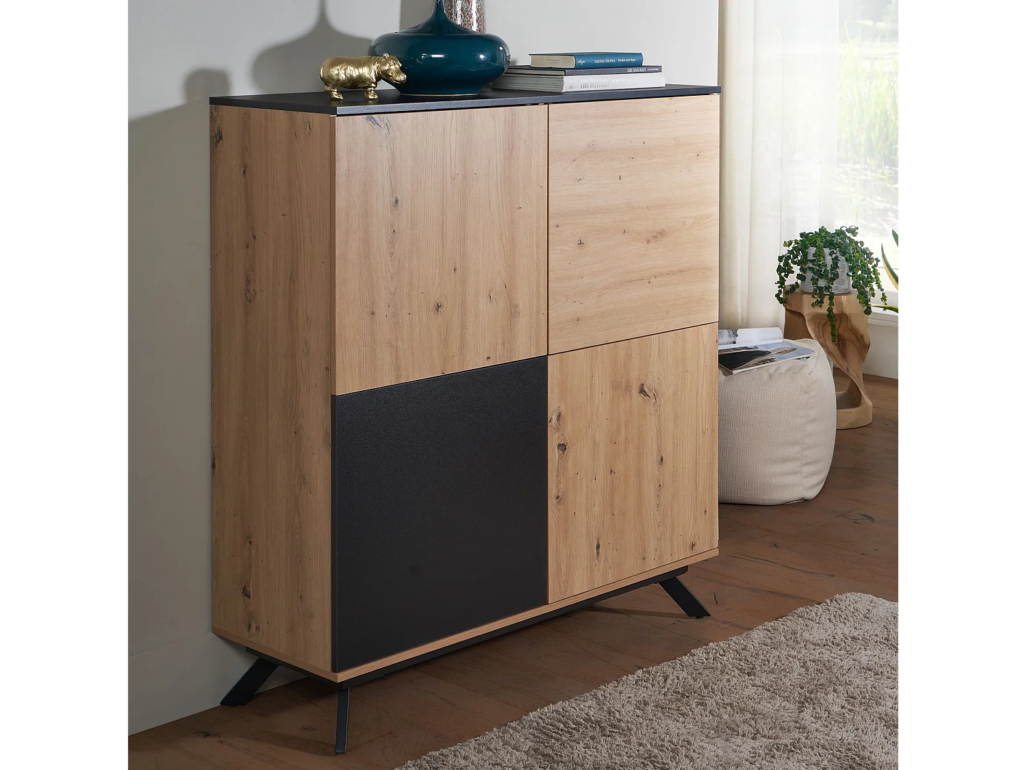 Highboard Sideboard 110x125x40cm MDF Eiche Dekor Kommode Anrichte Modern